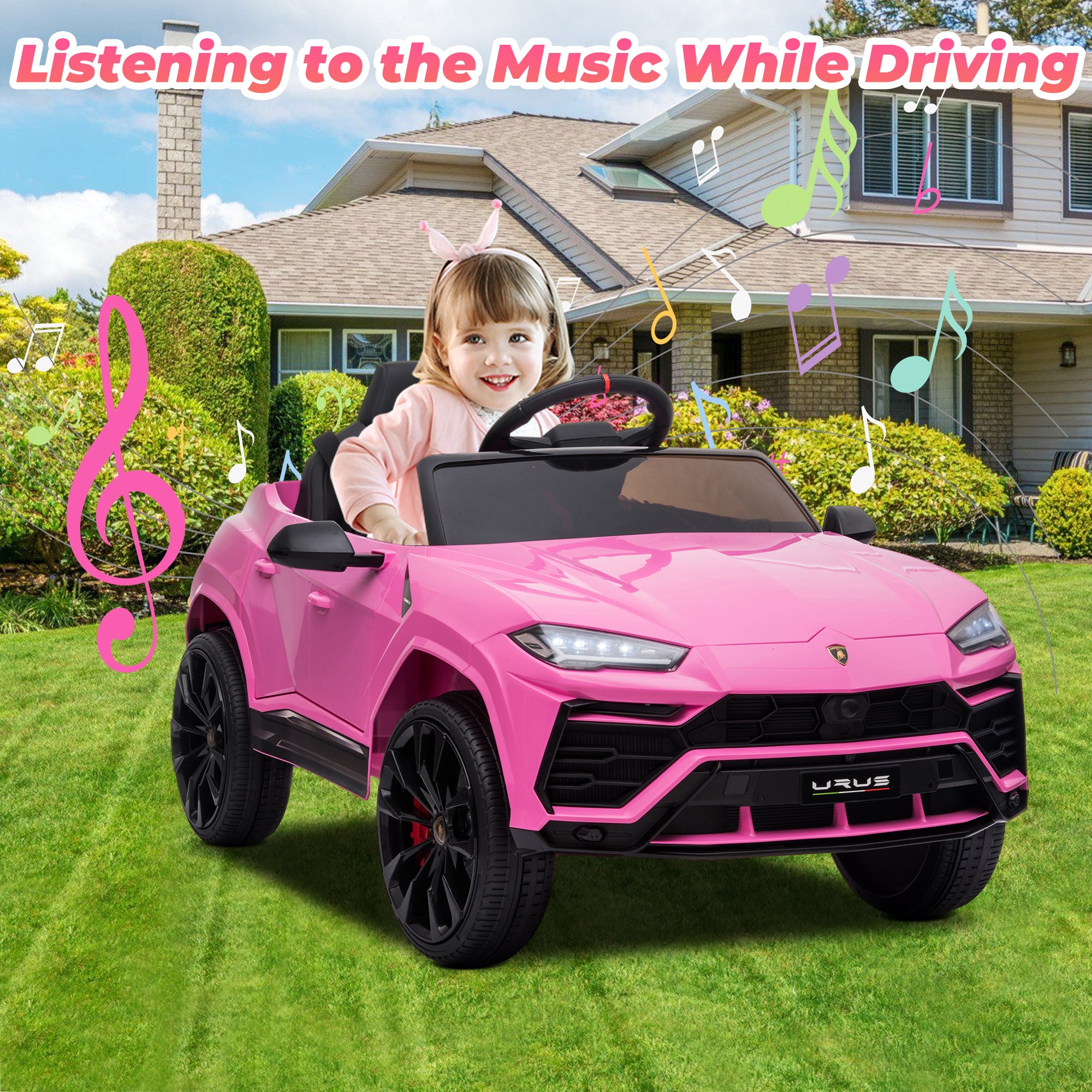 iYofe 12V Lamborghini Ride on Cars with Remote Control, Powered Ride on Toys with Music, USB/AUX Ports, LED Lights, 3 Speeds, 4 Wheels Electric Cars for Kids Toddlers Ages 3-5, Pink