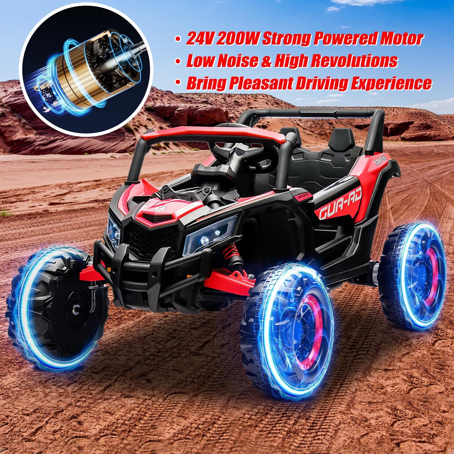 iYofe 24V Ride on Toys for Big Kids, Kids Ride on Car for Boys Girls 3-6, Powered Ride on UTV Electric Cars for Kids with Remote Control, Bluetooth Music, LED Lights, 4 Wheels Spring Suspension, Red