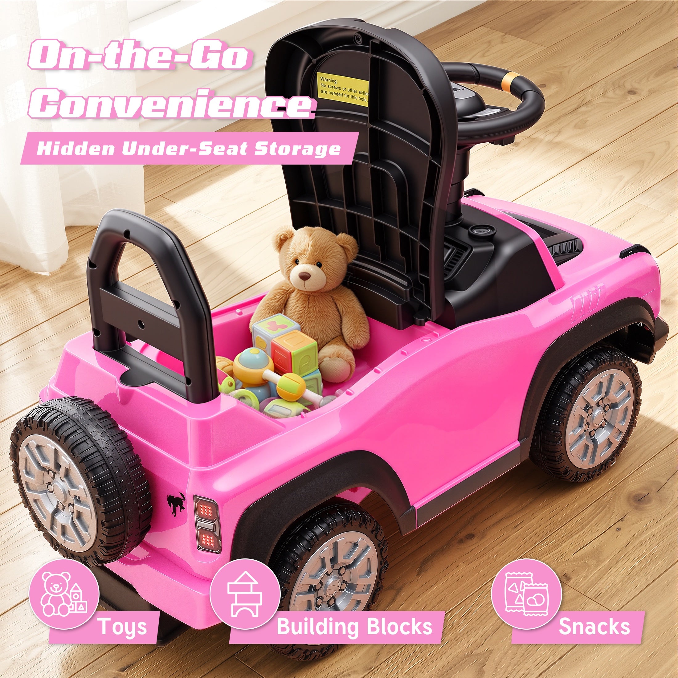 iYofe Kids Ride on Push Car 2 in 1, Ford Bronco Raptor Toddlers Ride on Push Toys with Horn, Music, Handle, Under Seat Storage, Ride on Toys for Toddlers 18 Months +, Pink