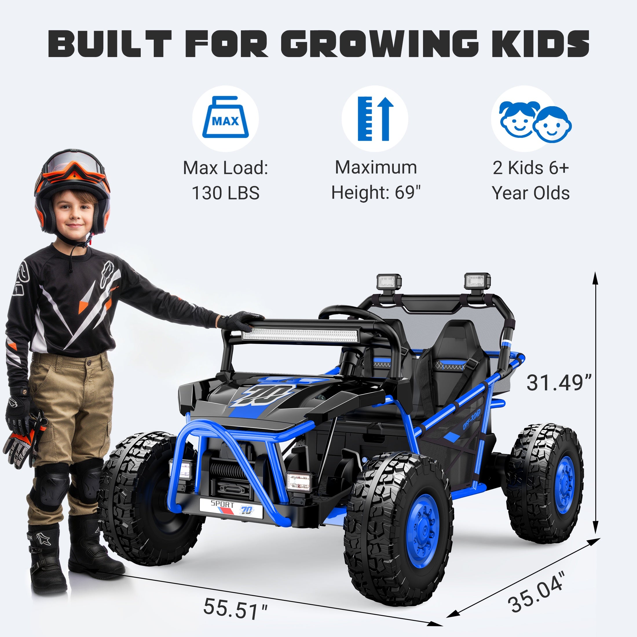 iYofe 36V Electric Ride on Car for Big Kids, Powered Ride on UTV Toys for Boys Girls Ages 6+, Kids Electric Vehicle with Bluetooth, Music, 4 Wheels Spring Suspension, without Remote Control, Blue