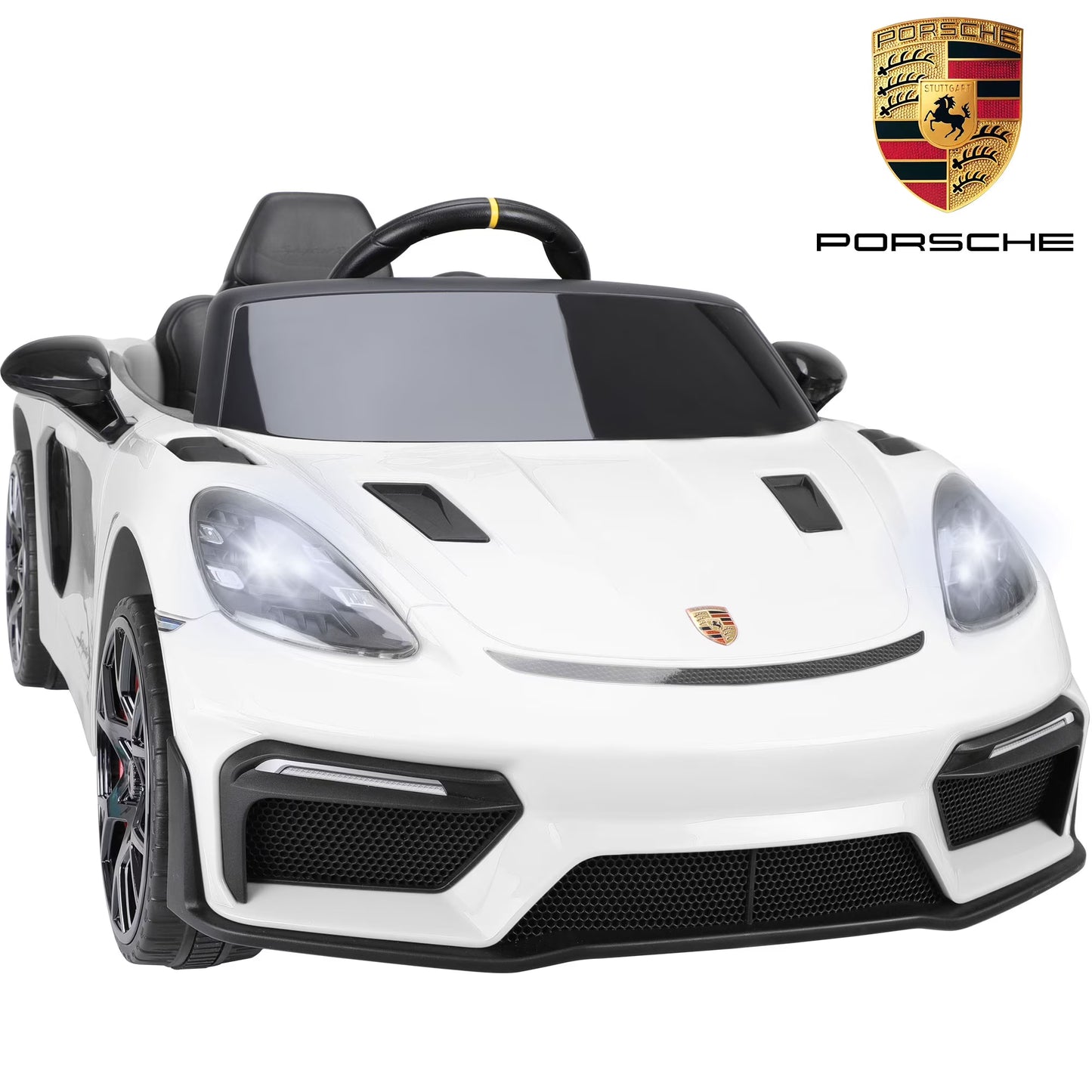 Porsche 718 Spyder 12V Powered Ride on Toys Car for Kids, 4 Wheel Suspension Ride on Cars with Remote Control, Bluetooth, Music, LED, Safety Belts, Training Wheels, Electric Car for Kids Toddler 3-6