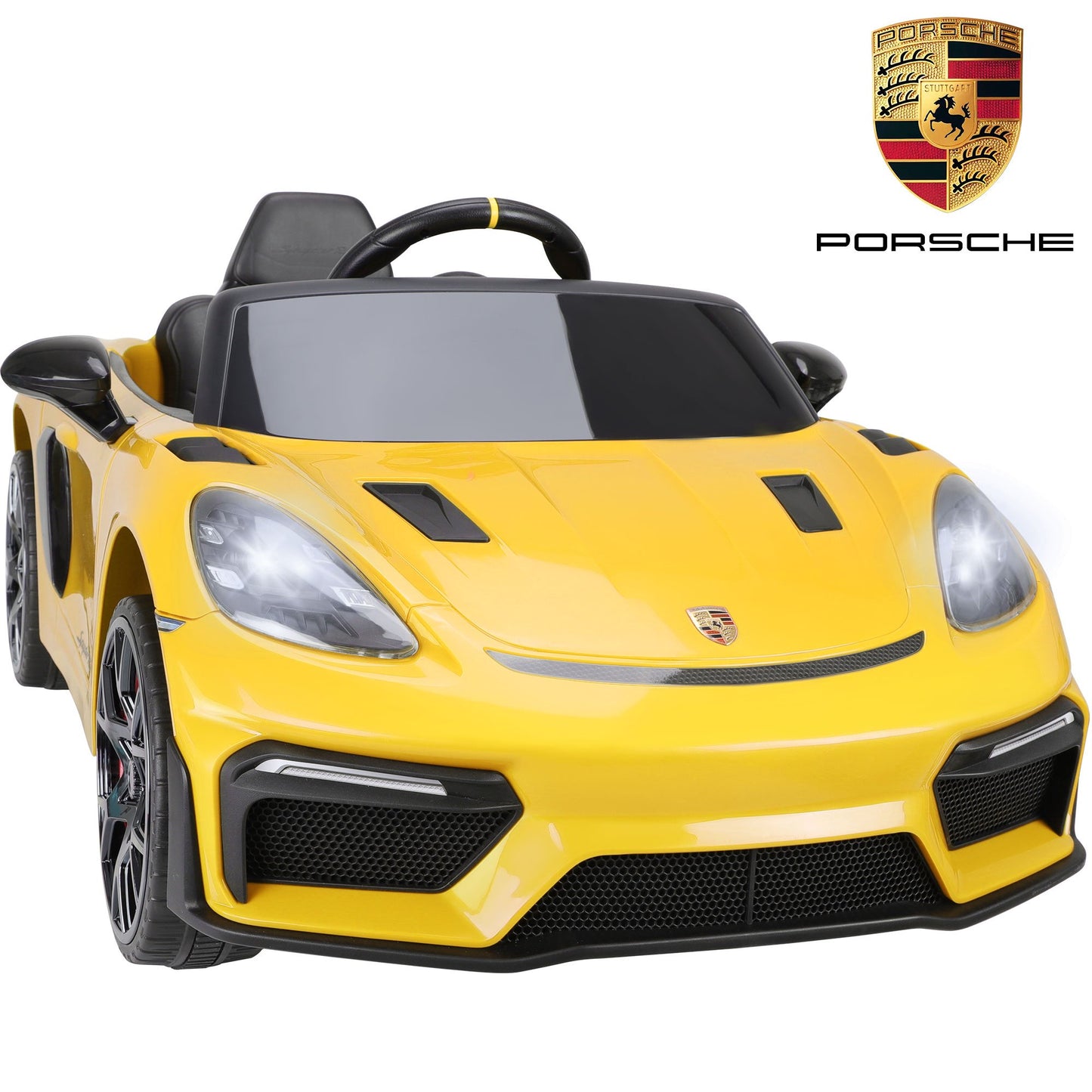 Porsche 718 Spyder 12V Powered Ride on Toys Car for Kids, 4 Wheel Suspension Ride on Cars with Remote Control, Bluetooth, Music, LED, Safety Belts, Training Wheels, Electric Car for Kids Toddler 3-6