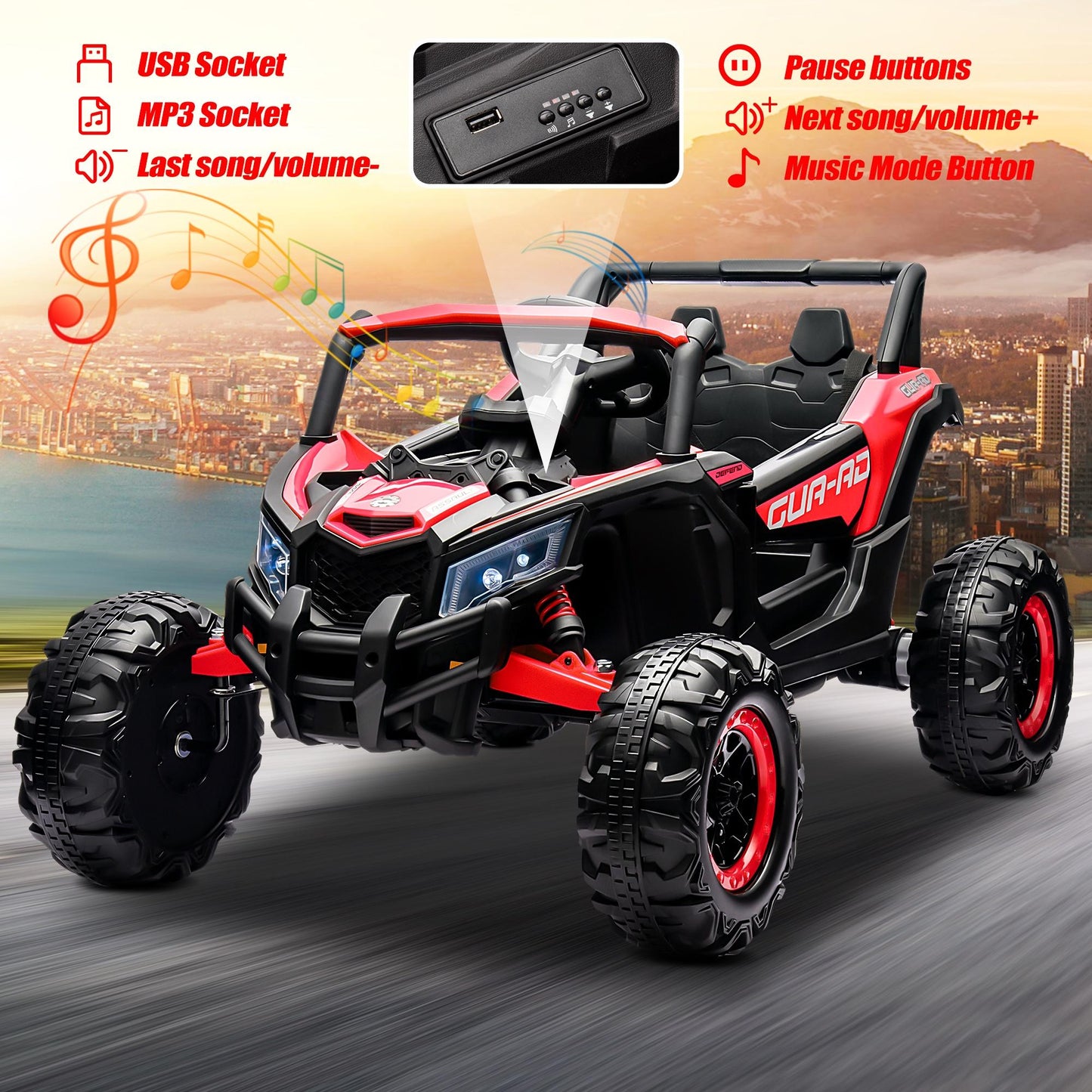 iYofe 24V Ride on Toys for Big Kids, Kids Ride on Car for Boys Girls 3-6, Powered Ride on UTV Electric Cars for Kids with Remote Control, Bluetooth Music, LED Lights, 4 Wheels Spring Suspension, Red