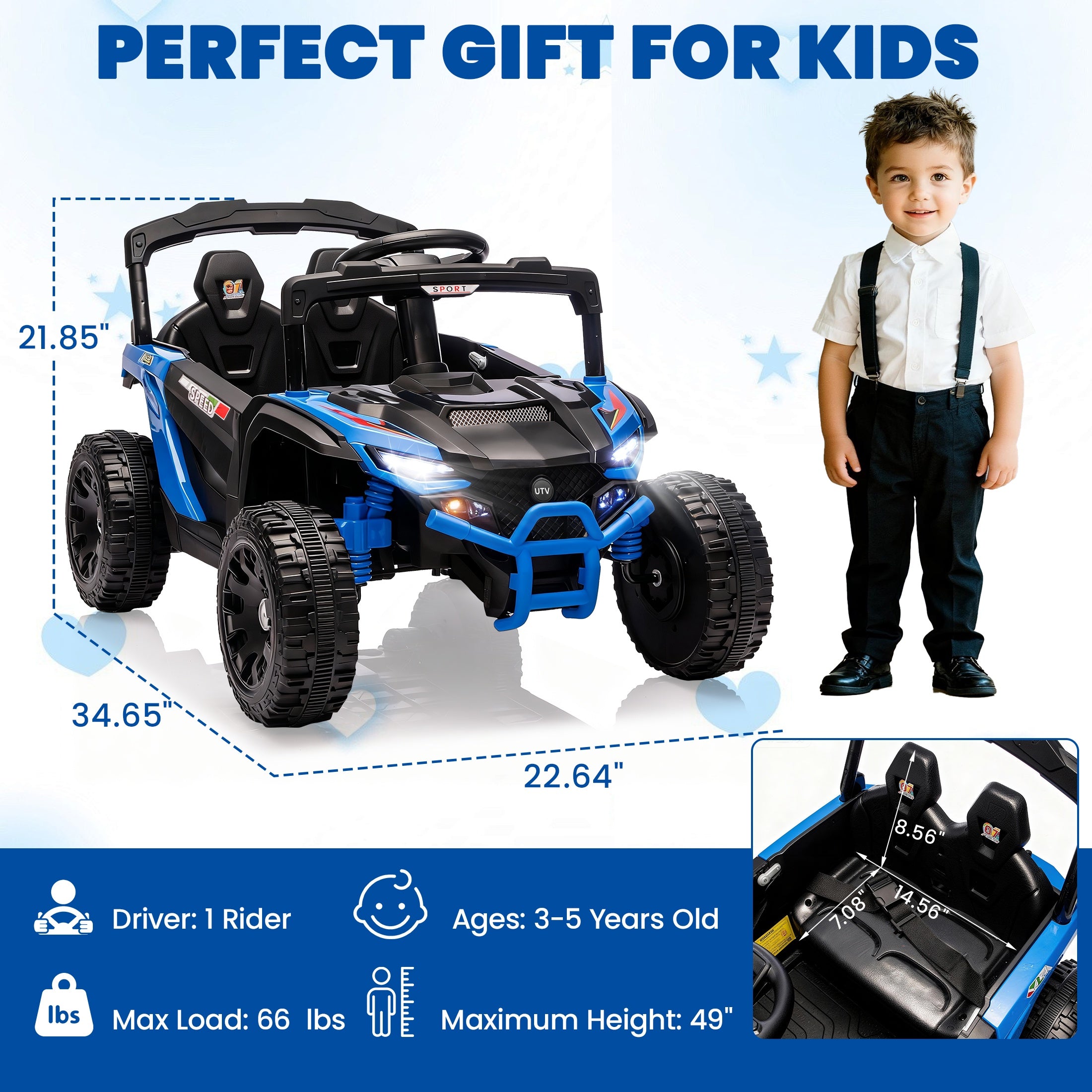iYofe 24V Powered Ride on Toys with Remote Control, Kids Ride on Car UTV for Boys Girls Ages 3-5, Ride on Vehicles Electric Cars for Kids with Bluetooth, Music, LED Lights, 4 Wheels Suspension, Blue