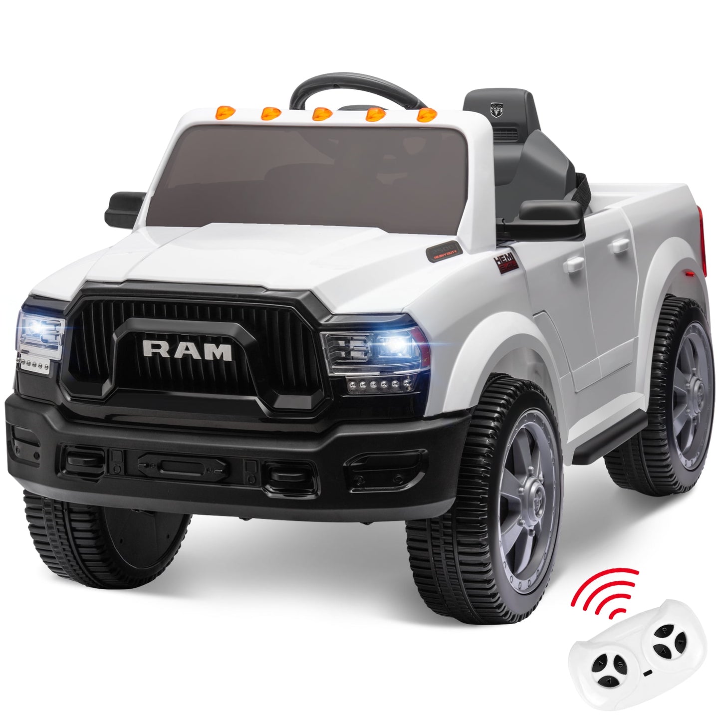 Ram Ride on Cars, 12V Licensed Powered Dodge Ram Ride on Toy Car with Remote Control, Electric Truck Car for Kids 3-5 w/Music Player/LED Headlights/Safety Belt/Water Cup Holder