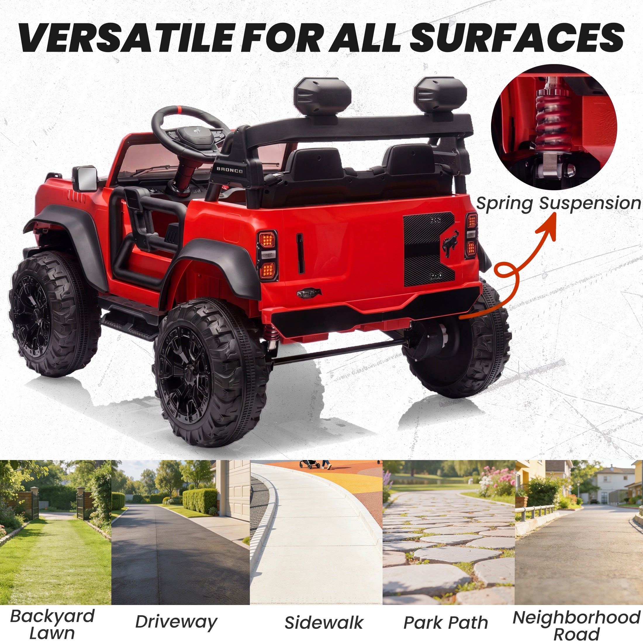 iYofe 24V 2 Seater Ford Bronco Raptor Powered Ride on Car with Remote Control, Bluetooth, Ages 3-8, Red