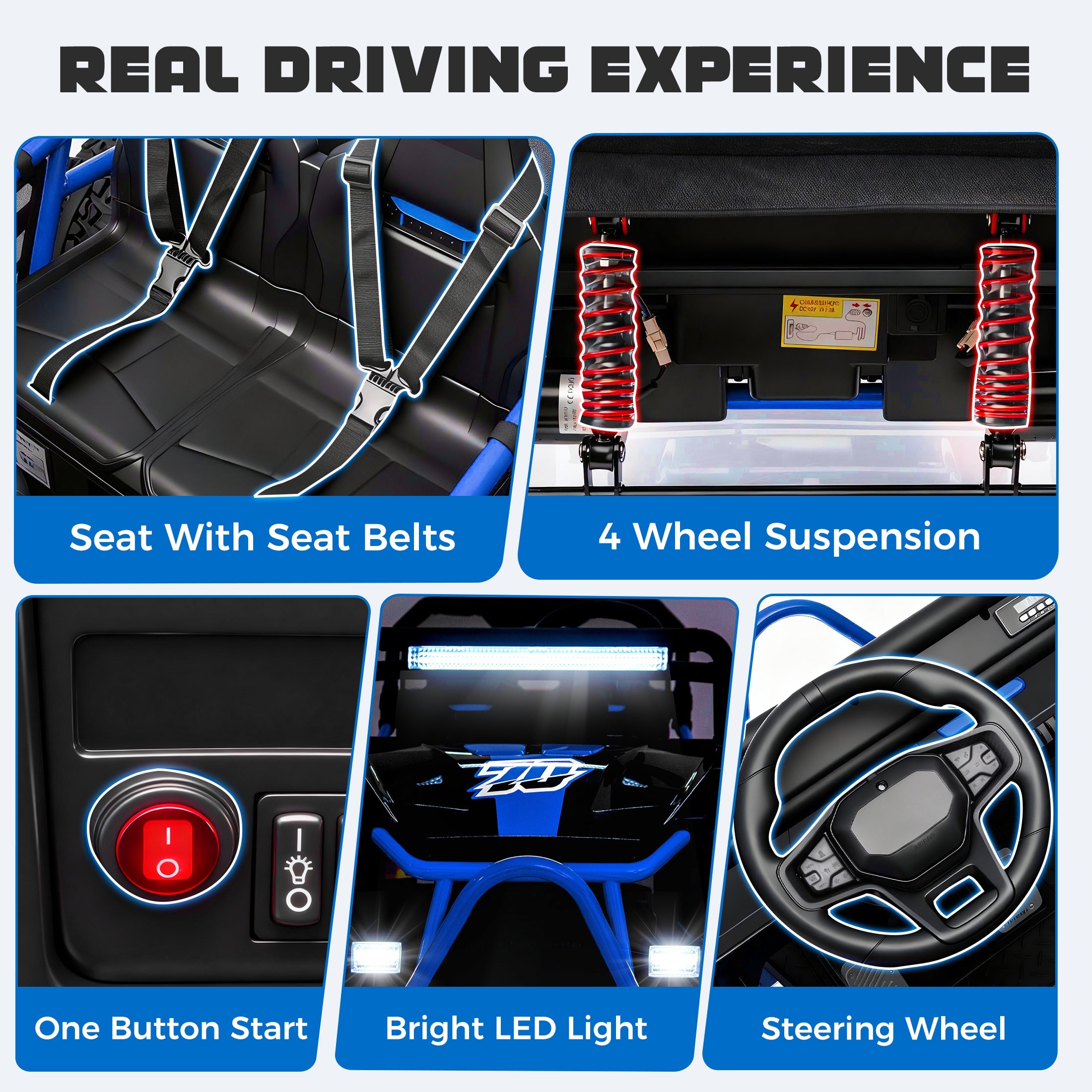 iYofe 36V Electric Ride on Car for Big Kids, Powered Ride on UTV Toys for Boys Girls Ages 6+, Kids Electric Vehicle with Bluetooth, Music, 4 Wheels Spring Suspension, without Remote Control, Blue