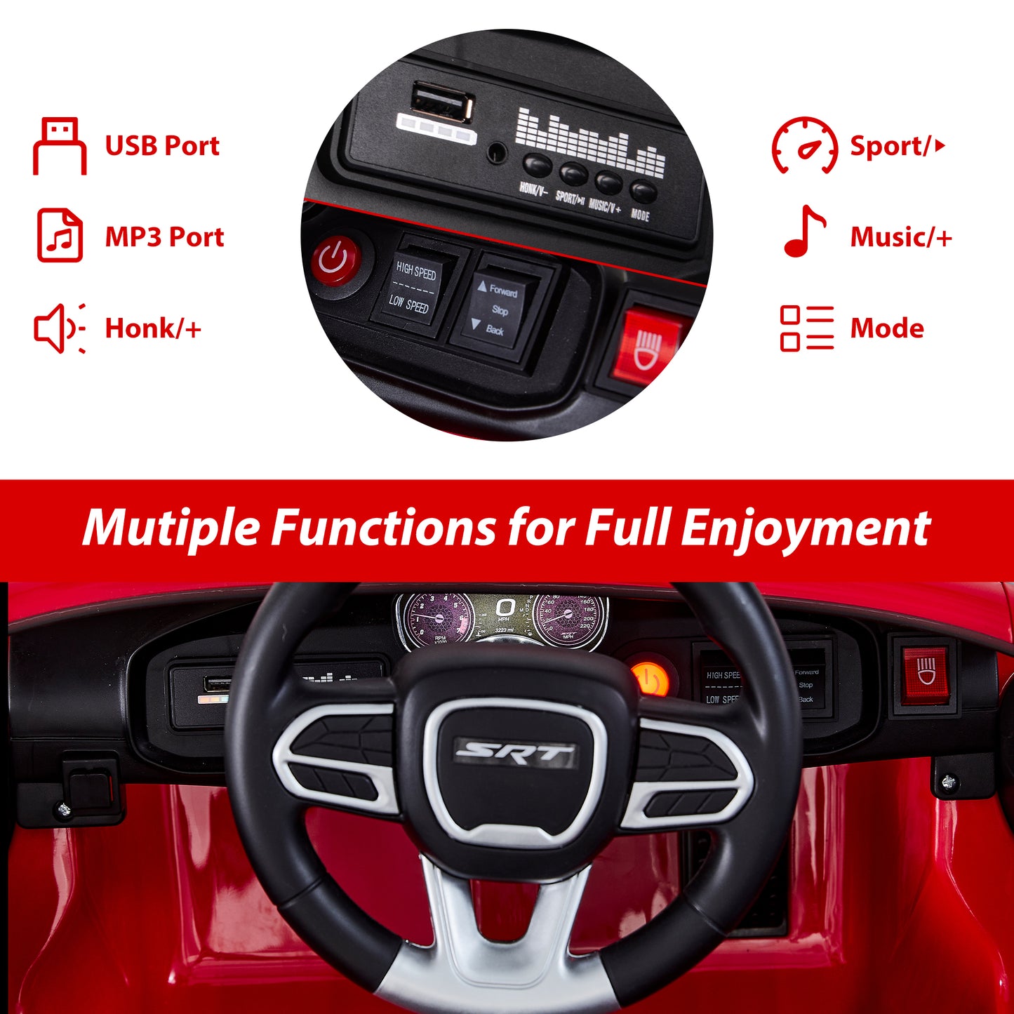 iYofe 12V Ride On Car for Kids, Licensed DODGE Boys Ride On Truck with Remote Control, LED Lights, MP3, USB, Battery Powered Ride On Toys for 2-5 Year Olds Boys Girls Birthday Christmas Gifts, Red