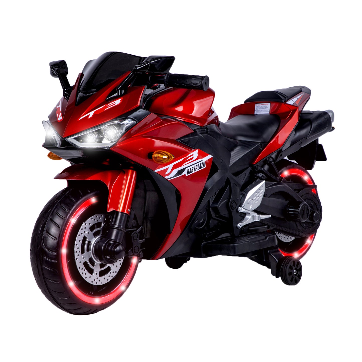 12V Motorcycle Ride-On Toy with Training Wheels, Manual Throttle, Hand Drive & Lighting Wheels for Ages 3-8