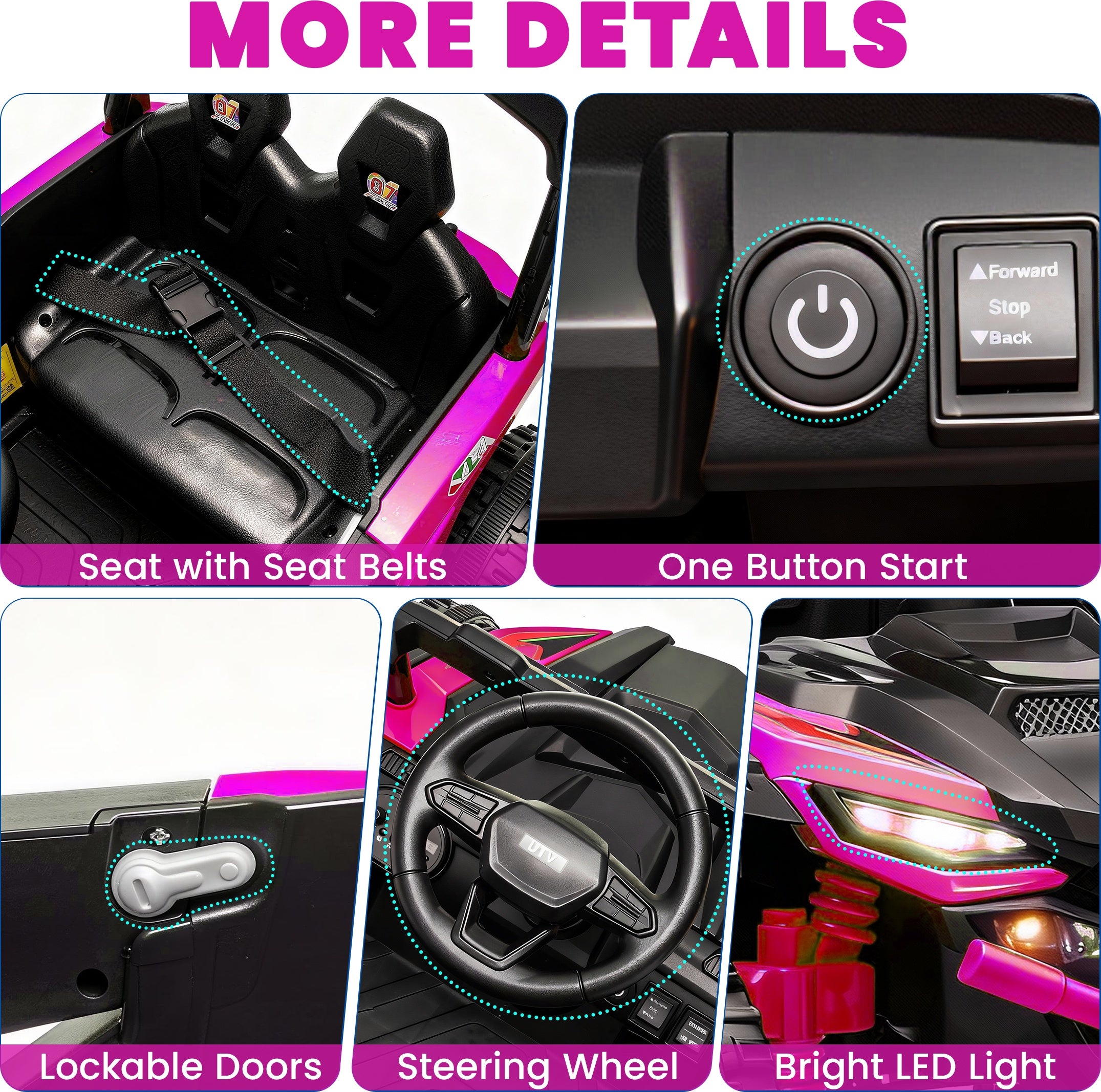 iYofe 24V Powered Ride on Toys with Remote Control, Kids Ride on Car UTV for Boys Girls Ages 3-5, Ride on Vehicles Electric Cars for Kids with Bluetooth, Music, LED Lights, 4 Wheels Suspension, Pink