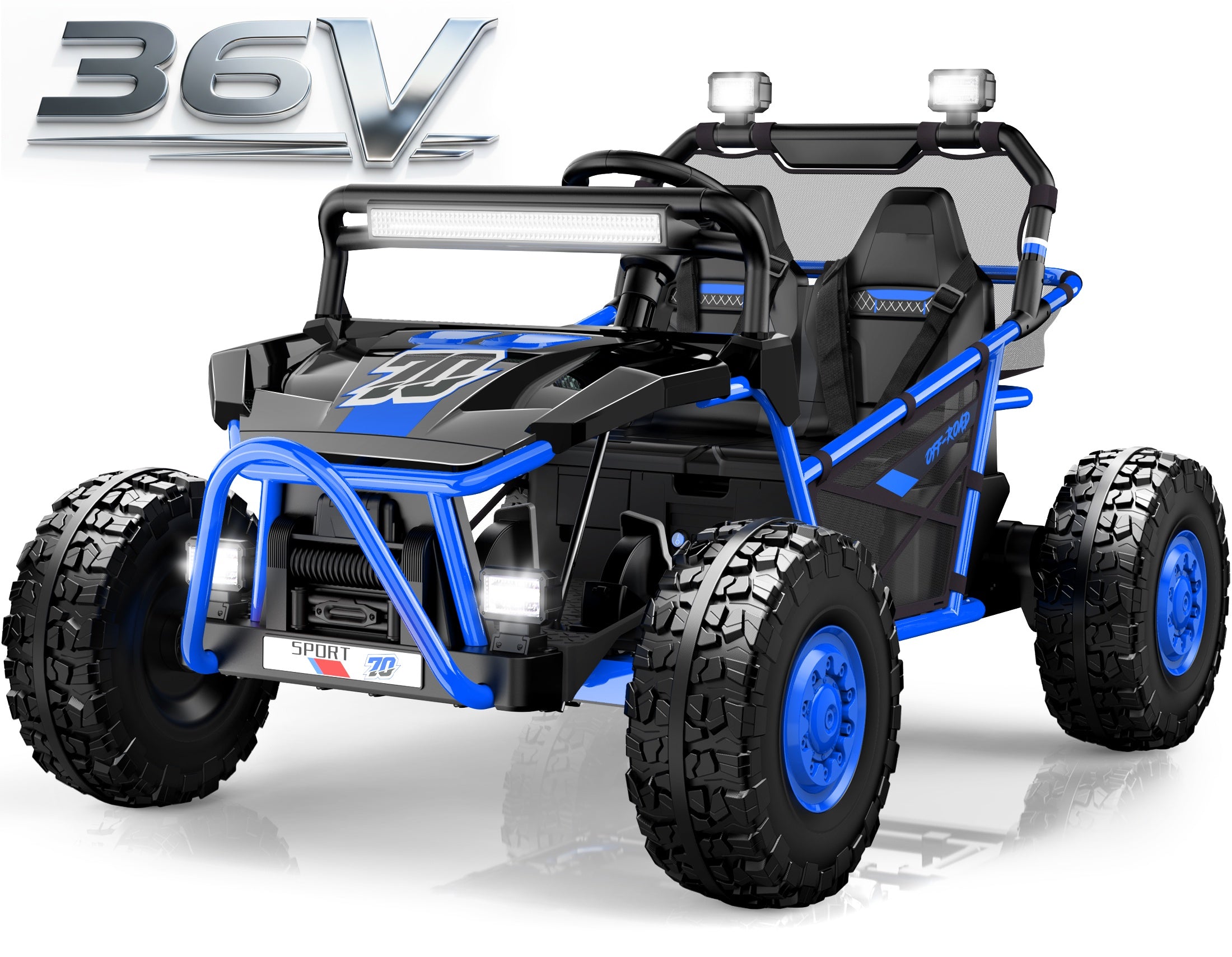 iYofe 36V Electric Ride on Car for Big Kids, Powered Ride on UTV Toys for Boys Girls Ages 6+, Kids Electric Vehicle with Bluetooth, Music, 4 Wheels Spring Suspension, without Remote Control, Blue
