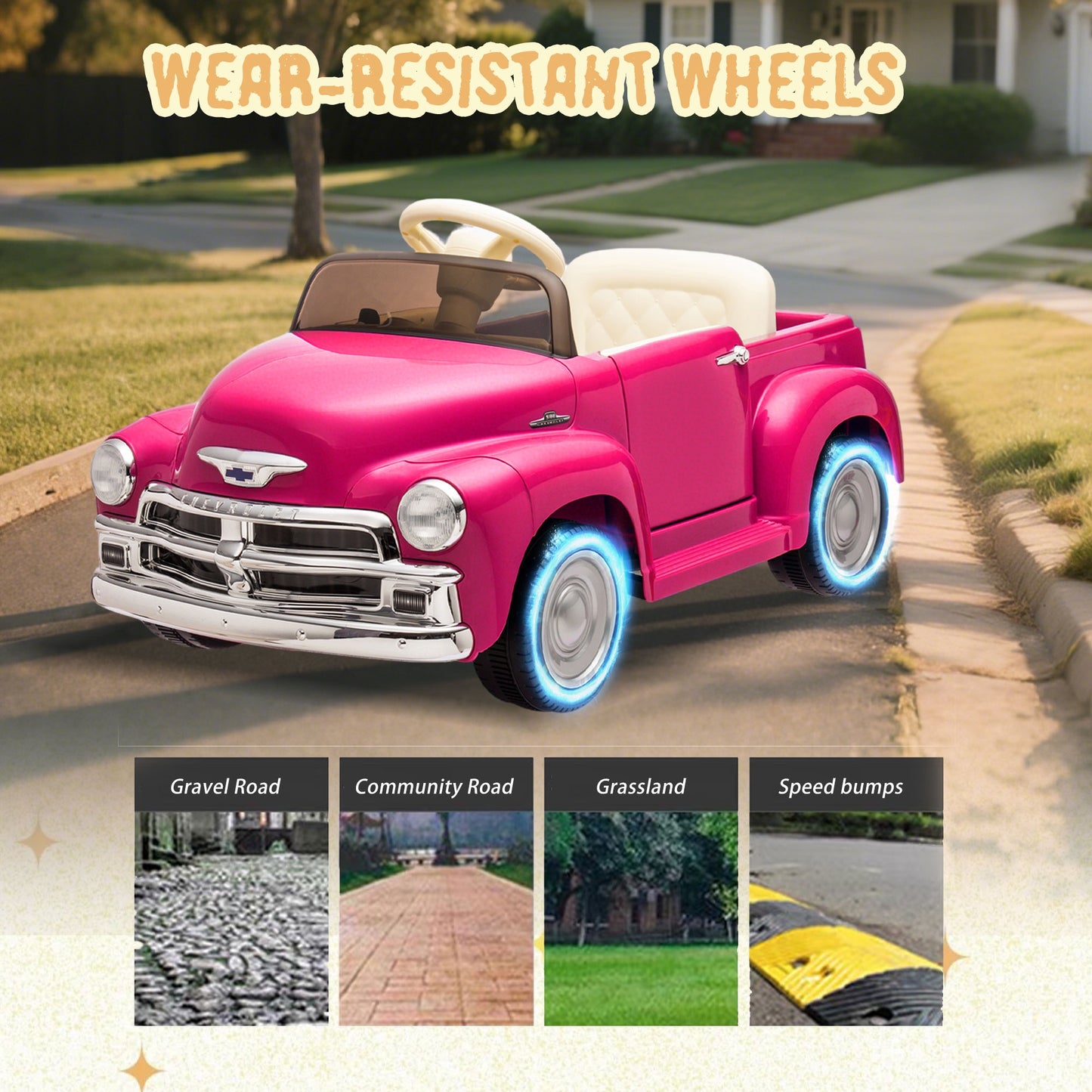 12V Ride on Toys, Licensed Chevrolet 3100 Powered Ride on Cars with Remote Control, Bluetooth, Music, USB Ports, LED Lights, 4 Wheels Suspension, Electric Car for Kids Boys Girls Ages 3-6, Pink