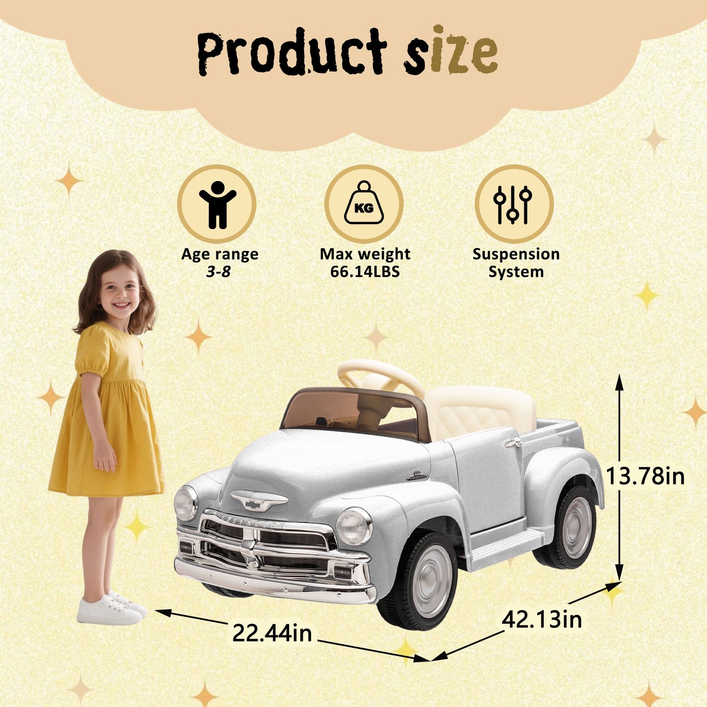 12V Ride on Toys, Licensed Chevrolet 3100 Powered Ride on Cars with Remote Control, Bluetooth, Music, USB Ports, LED Lights, 4 Wheels Suspension, Electric Car for Kids Boys Girls Ages 3-6, White