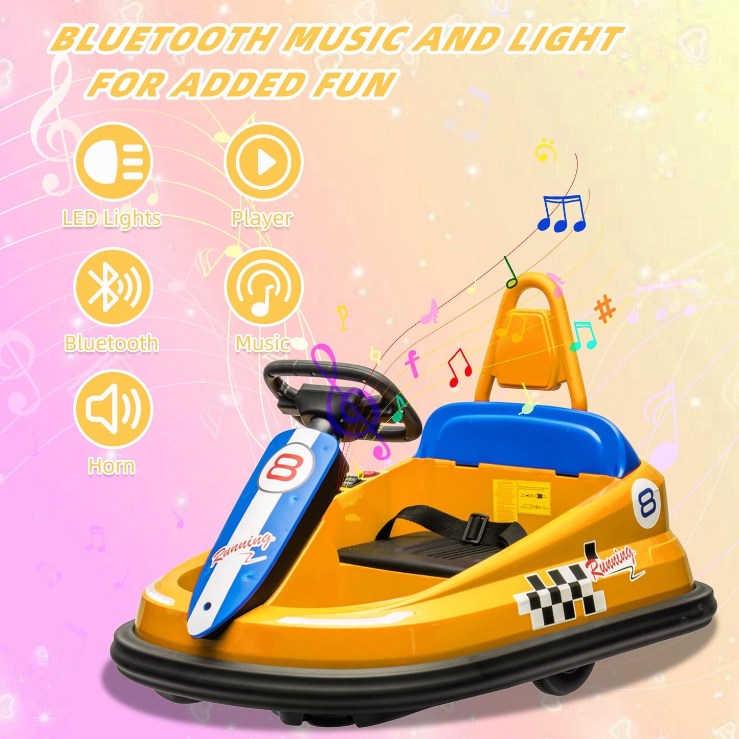 iYofe 6V Bumper Car Ride on with Remote Control, Bumper Cars for Kids Toddlers Boys Girls 2-6 Years Old Gifts, Battery Powered Ride on Toys with Bluetooth, Player, 360¡ãSpin, LED Light, 3 Speed, Yellow