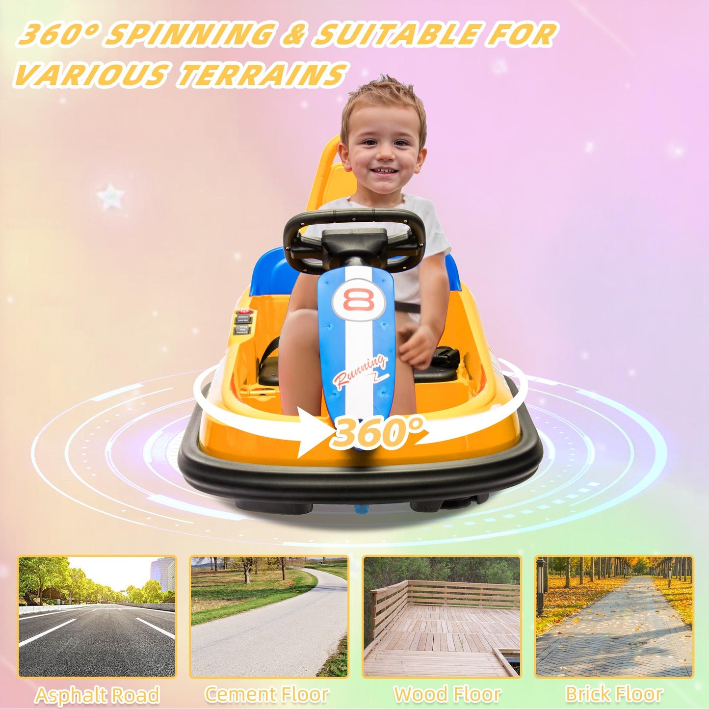 iYofe 6V Bumper Car Ride on with Remote Control, Bumper Cars for Kids Toddlers Boys Girls 2-6 Years Old Gifts, Battery Powered Ride on Toys with Bluetooth, Player, 360¡ãSpin, LED Light, 3 Speed, Yellow
