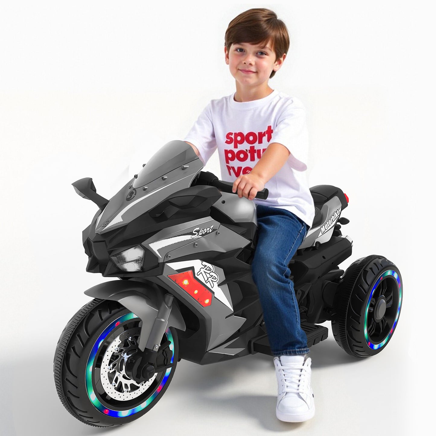 12V Ride on Motorcycle, Kids Electric Motorcycle with USB/MP3, Motorized Motorcycle Ride on Toy for Kids Toddler Boys Girls Aged 3-5, 3 Wheelers