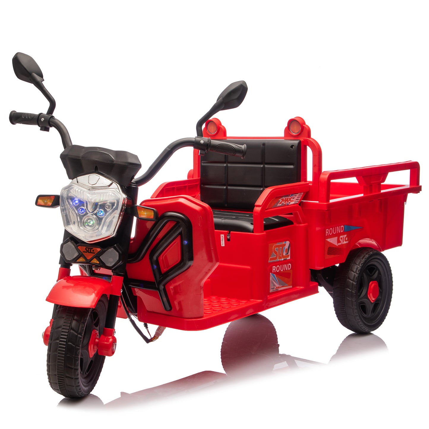 12V Powered Ride on Toy, Kids Electric 3-Wheel Cargo Truck Toy with Storage, Electric Trike for Kids Toddlers, Eletric Motorcycle with LED Lights/Music