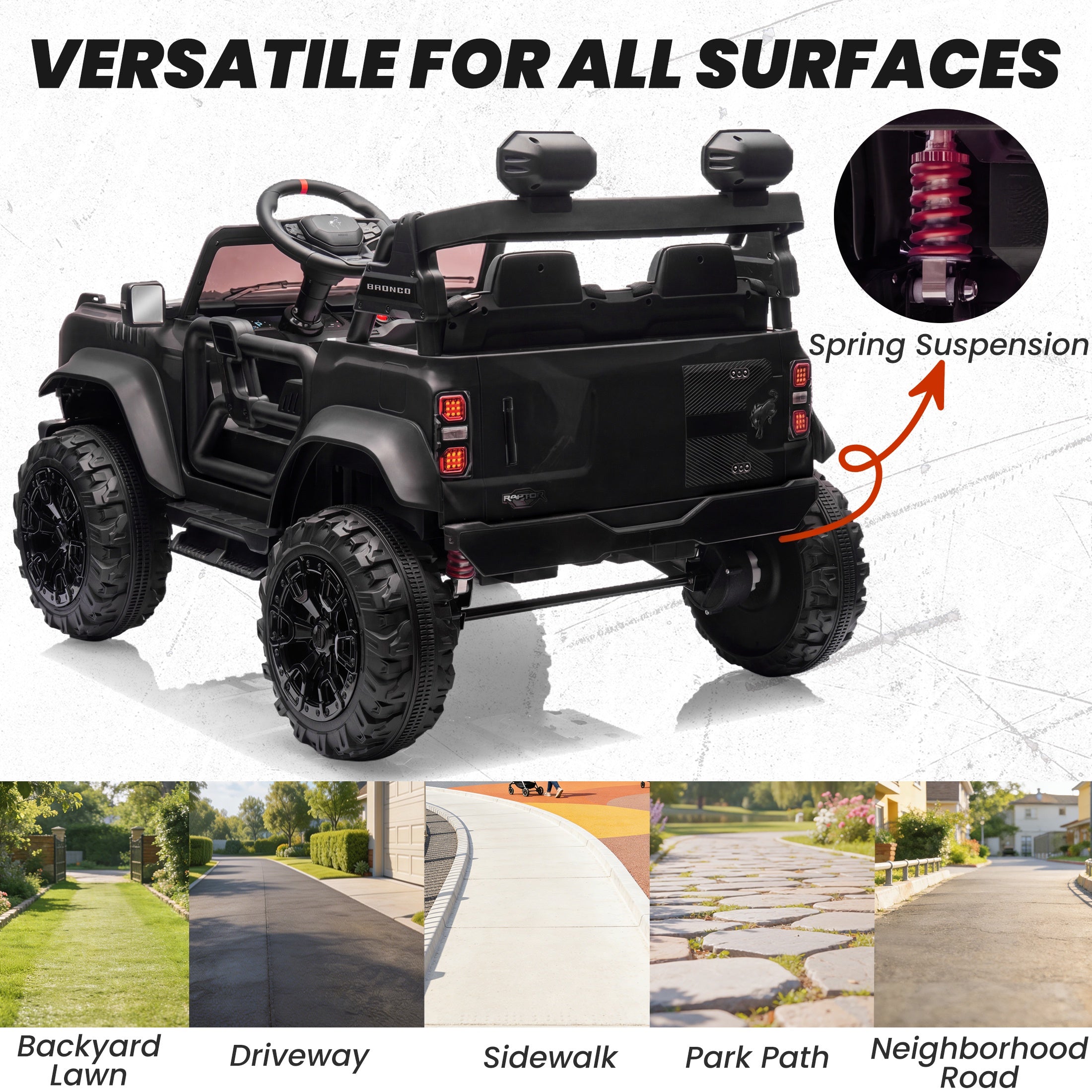 iYofe 24V 2 Seater Ford Bronco Raptor Powered Ride on Car with Remote Control, Bluetooth, Ages 3-8, Black