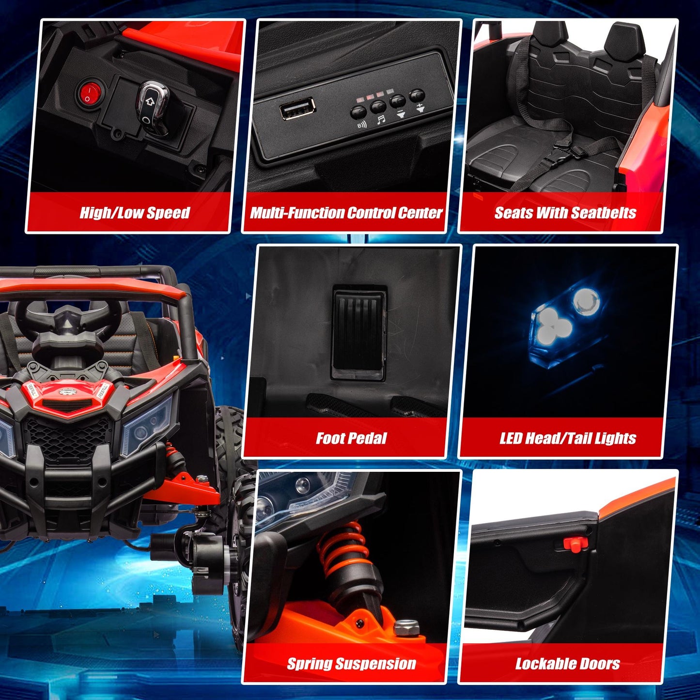 iYofe 24V Ride on Toys for Big Kids, Kids Ride on Car for Boys Girls 3-6, Powered Ride on UTV Electric Cars for Kids with Remote Control, Bluetooth Music, LED Lights, 4 Wheels Spring Suspension, Red