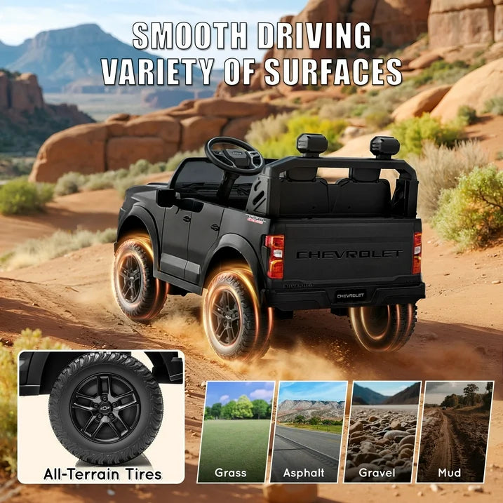 Chevrolet Silverado 24V Powered Ride on Cars for Kids, Extra large Real 2 Seat Ride on Toys with Remote Control, LED Light, MP3 Player, Electric Vehicles Ride on Truck for Boys Girls Gifts, Black