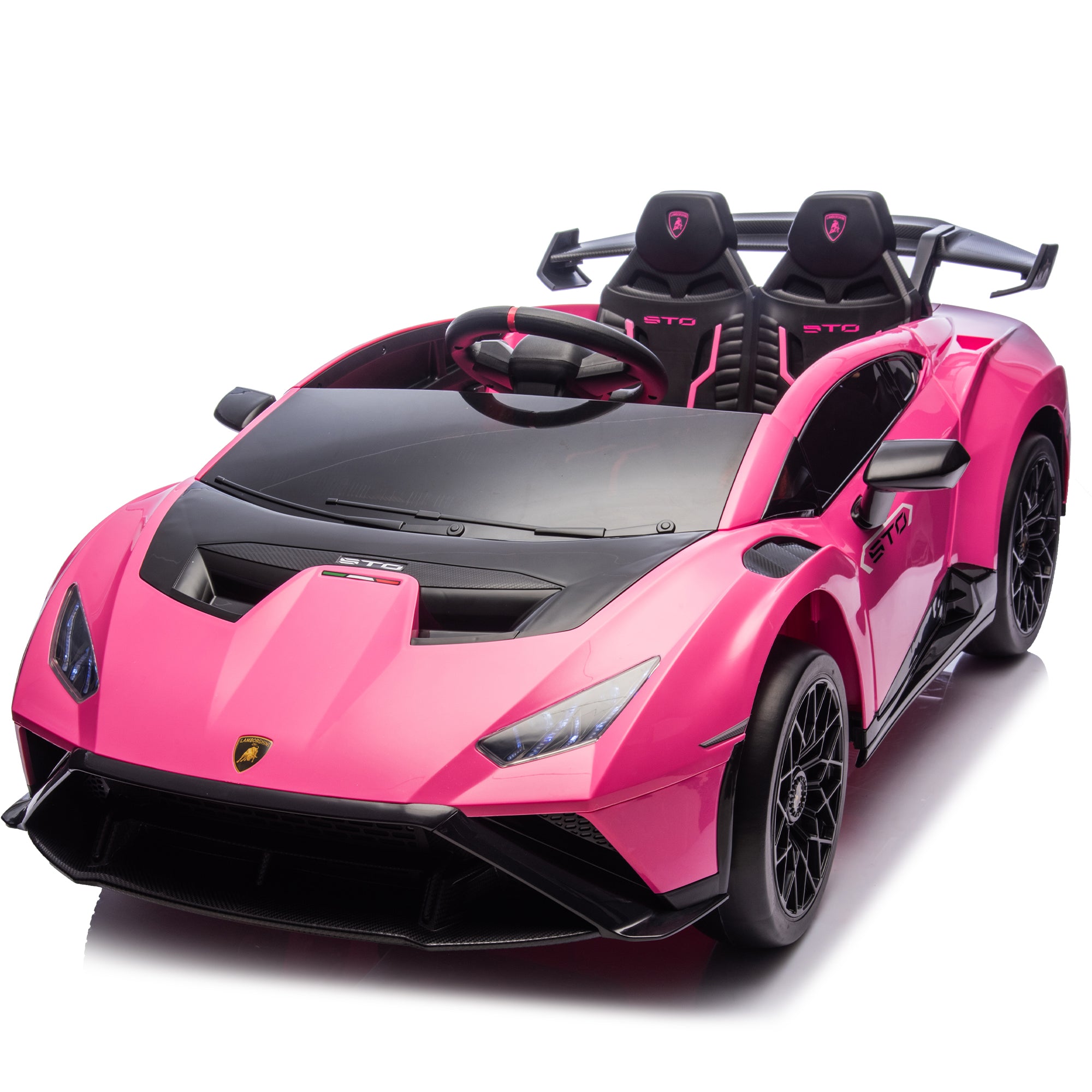 Lamborghini 24V Ride on Car for Big Kids, Lamborghini Huracan Battery Powered Ride on Toy with Remote Control, Electric Car for Kids Toddlers 3-8, 4 Wheelers Car w/ Bluetooth & Light, 360° Spin, Pink