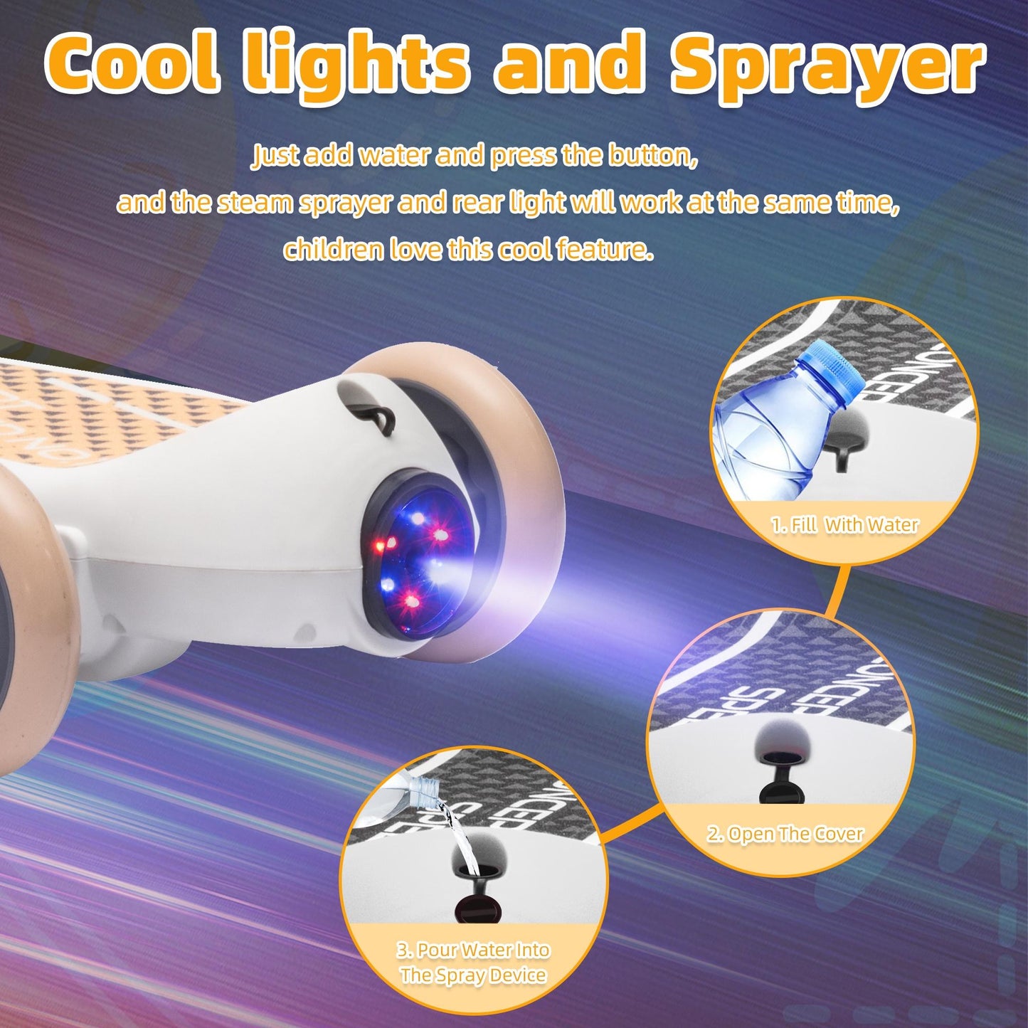 iYofe 3 Wheel Scooter for Kids, 6V Kids Electric Scooter for Boys Girls 3-6 Years Old, Kids Scooter for Toddlers with Music, Steam Sprayer, Colorful Front/Deck Light, White