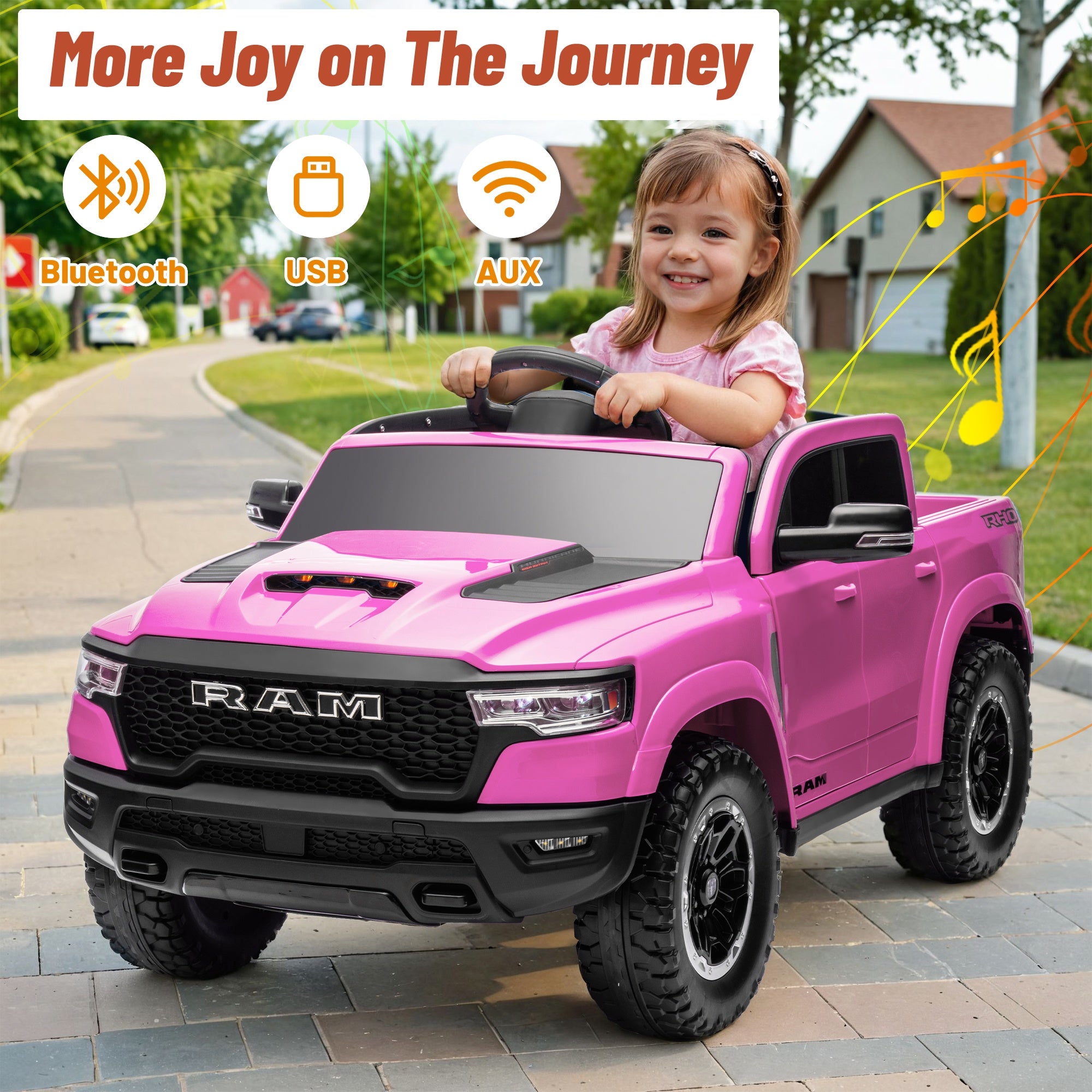 iYofe Ram Ride on Car Toys, 12V RAM 1500 Battery Powered Ride on Toy Truck with Remote Control, Electric Car for Kids Girls 3-5 w/ Bluetooth, Rear Storage Trunk, Safety Belt, 4 Wheelers