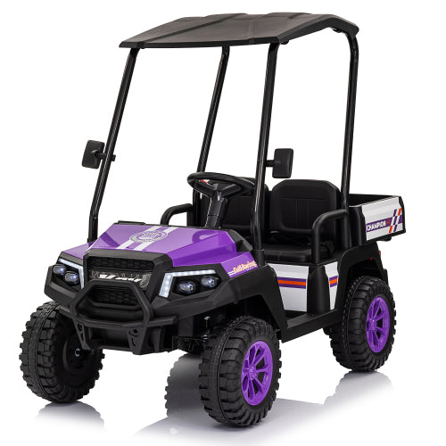 24V Remote Control Kids UTV Ride-On Car - 2 Seater Electric Toy Car w/ Parental Remote, Dual Motors, 4-Wheel Suspension, Bluetooth Audio, LED Lights & Removable Canopy