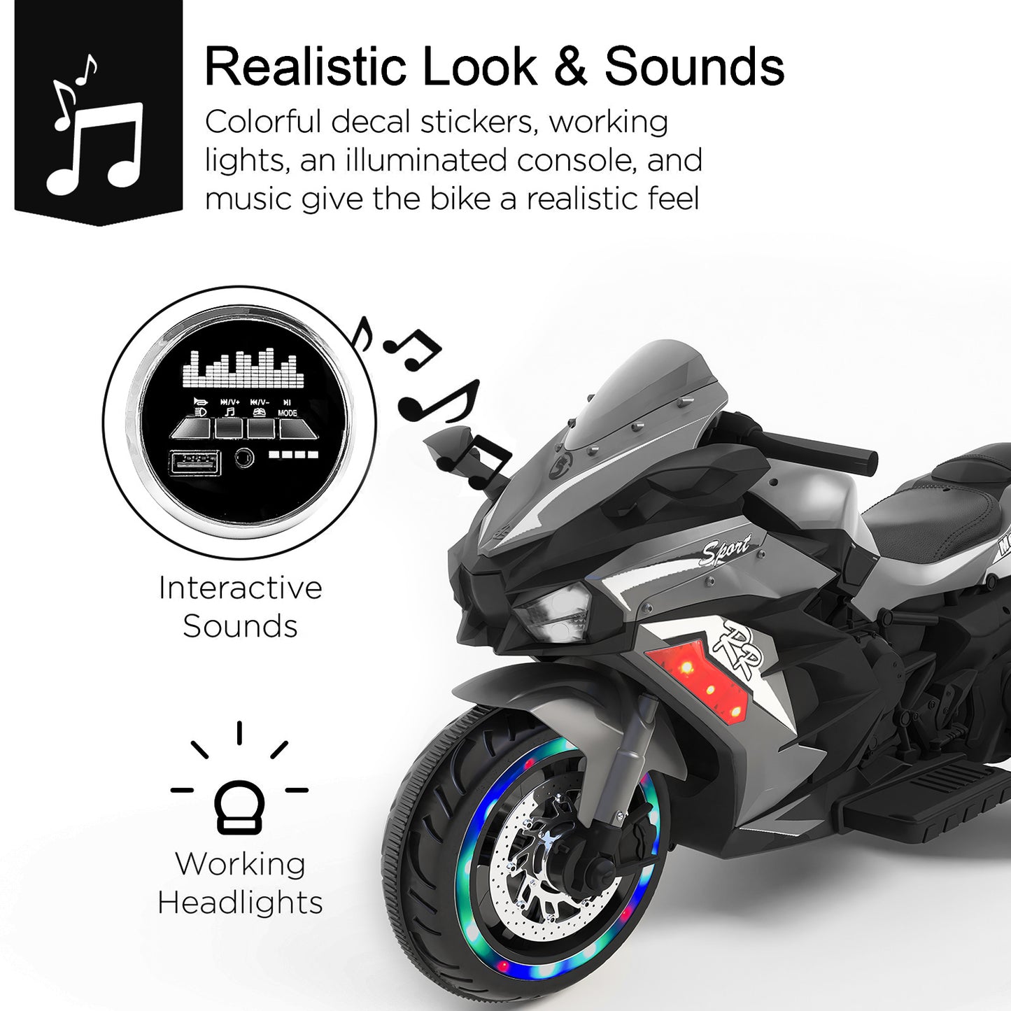 12V Ride on Motorcycle, Kids Electric Motorcycle with USB/MP3, Motorized Motorcycle Ride on Toy for Kids Toddler Boys Girls Aged 3-5, 3 Wheelers