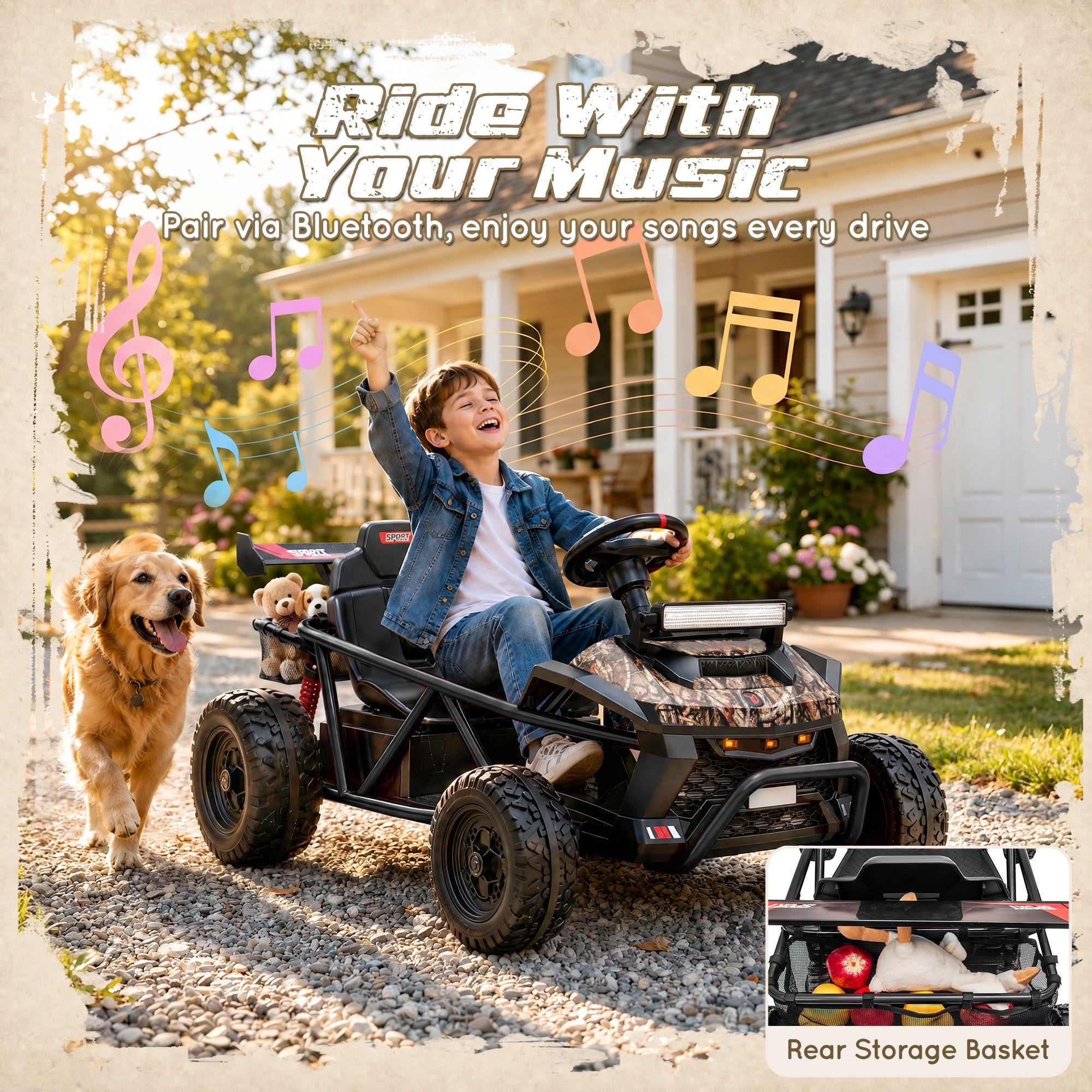 iYofe 36V Electric Ride on Car for Big Kids, Powered Ride on Vehicle for Boys Girls Ages 6+, Kids Electric Car with Bluetooth, Music, Rear Wheel Spring Suspension, Black
