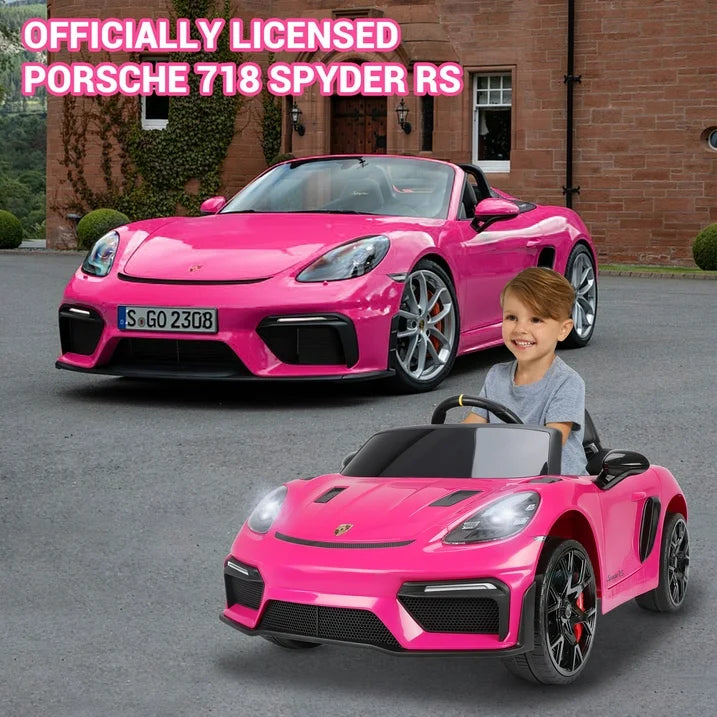 Porsche 718 Spyder 12V Powered Ride on Toys Car for Kids, 4 Wheel Suspension Ride on Cars with Remote Control, Bluetooth, Music, LED, Safety Belts, Training Wheels, Electric Car for Kids Toddler 3-6