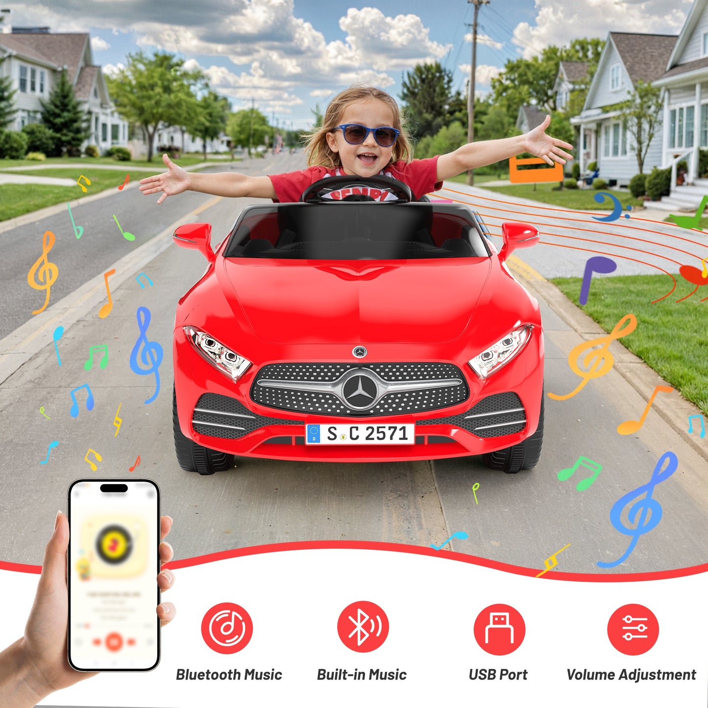 12V Ride on Toy for Kids, Licensed Mercedes-Benz CLS 350 Powered Ride on Car with Remote Control, Kids Electric Cars for Boys Girls 2-5 with Bluetooth, Music, LED Lights, 3 Speeds, 4 Wheelers, Red