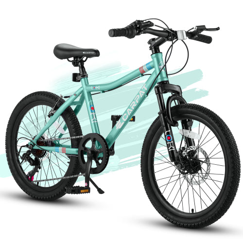 20 Inch Kids' Bike, Boys Girls Mountain Bike Ages 8-12, 7 Speed Teenager Children Kids' Bicycles, Front Suspension Disc Brake Rear V-Brake, High Steel Frame,Blue