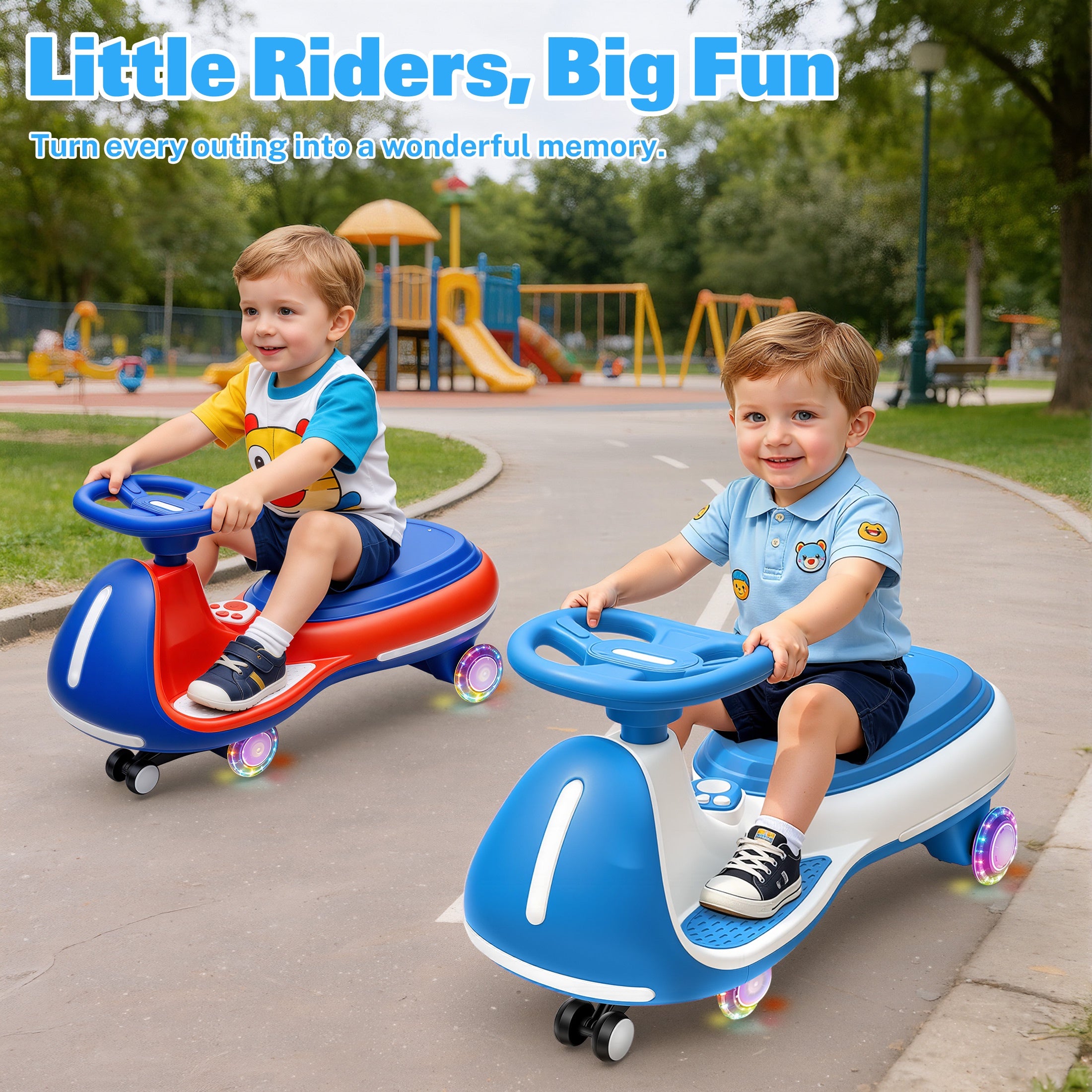 12V Electric Wiggle Car for Kids, Toddlers Ride on Toys with Pedal, Display, Flashing PU Wheels, LED Light, Bluetooth Music, Max Speed 5 MPH, Kids Ride on Cars for Boys Girls 3+, Blue