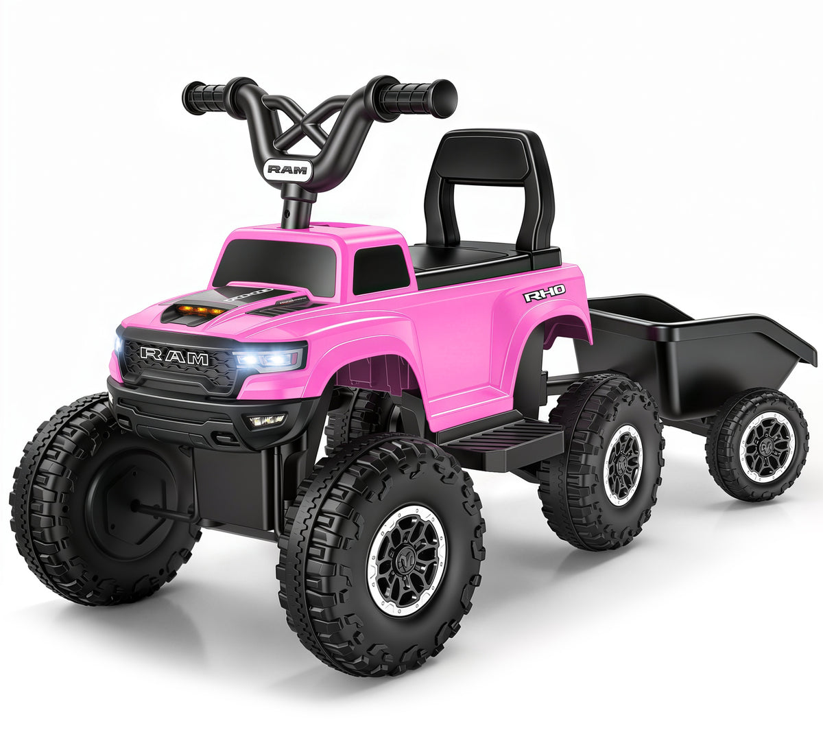 iYofe 12V Ram 1500 Ride on Toy with Trailer and Music, Battery Powered Kids ATV for Ages 2-4