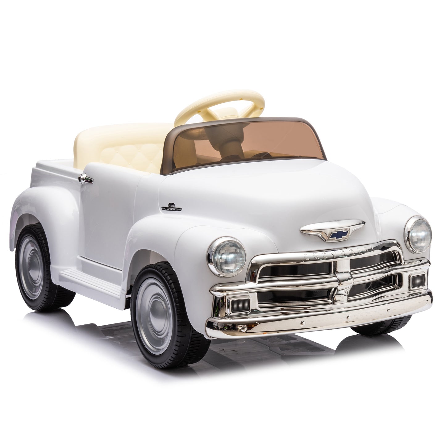 12V Ride on Toys, Licensed Chevrolet 3100 Powered Ride on Cars with Remote Control, Bluetooth, Music, USB Ports, LED Lights, 4 Wheels Suspension, Electric Car for Kids Boys Girls Ages 3-6, White