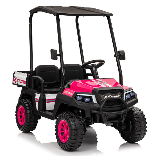 24V Remote Control Kids UTV Ride-On Car - 2 Seater Electric Toy Car w/ Parental Remote, Dual Motors, 4-Wheel Suspension, Bluetooth Audio, LED Lights & Removable Canopy