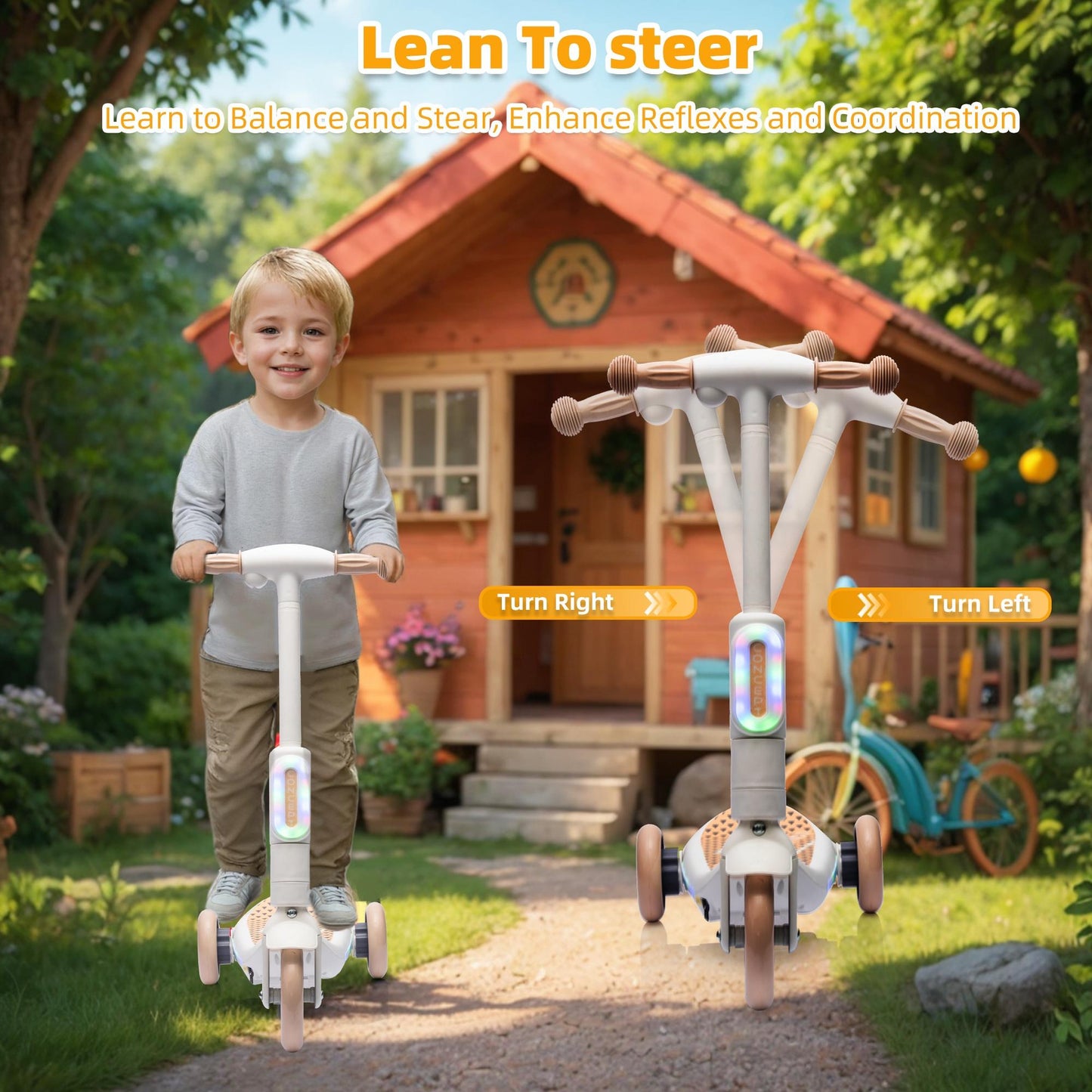 iYofe 3 Wheel Scooter for Kids, 6V Kids Electric Scooter for Boys Girls 3-6 Years Old, Kids Scooter for Toddlers with Music, Steam Sprayer, Colorful Front/Deck Light, White