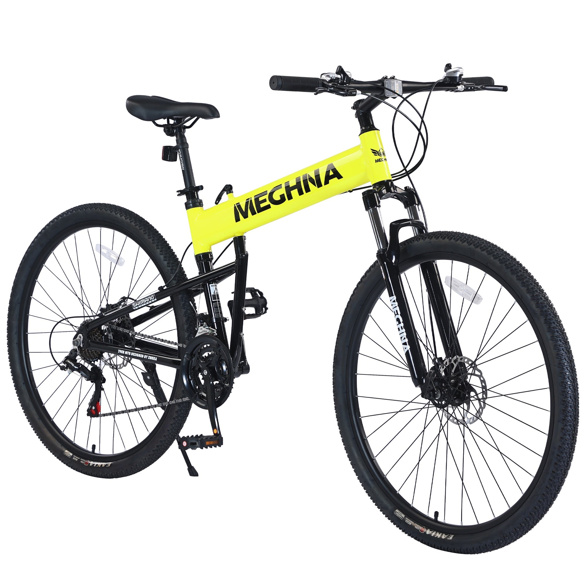 29 inch Folding Mountain Bikes, Mens Mountain Bicycle w/ Disc Brakes, 21 Speed Hybrid Bike for Adults Men Women, City Commuter Bike for Rider Height 5'4"-6'2", 85% assembled (Yellow)