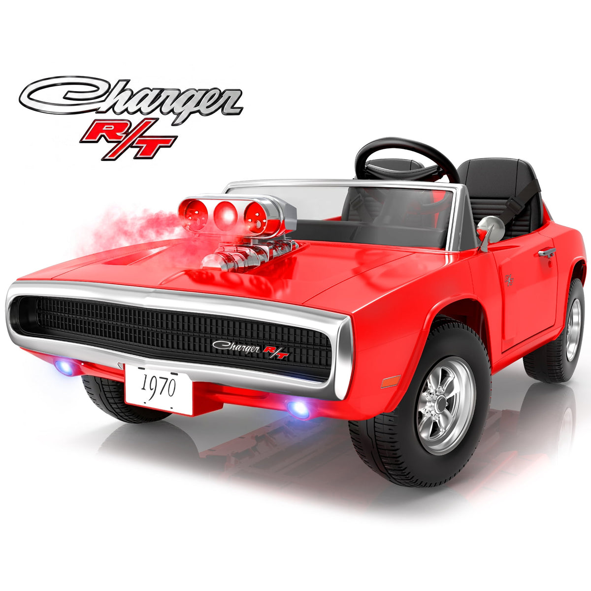 iYofe 24V 2 Seater Licensed 1970 Dodge Charger R/T Powered Ride-On Car with Remote Control & Safety Belt