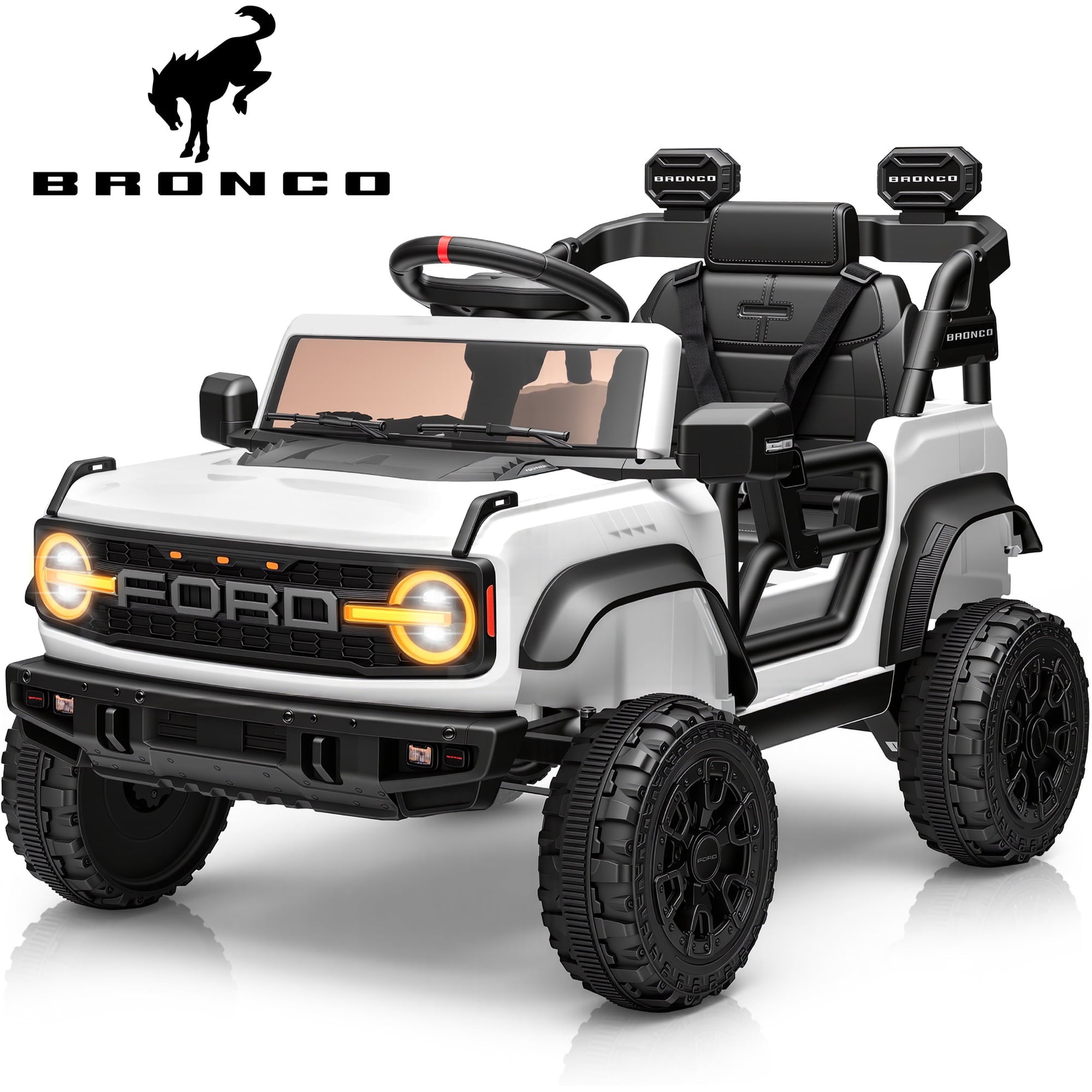 iYofe Ford Bronco Raptor Electric Ride on Toy Car for Toddler Kids, 12V Battery Powered Ride on Cars w/Remote Control, Bluetooth & Lights, White