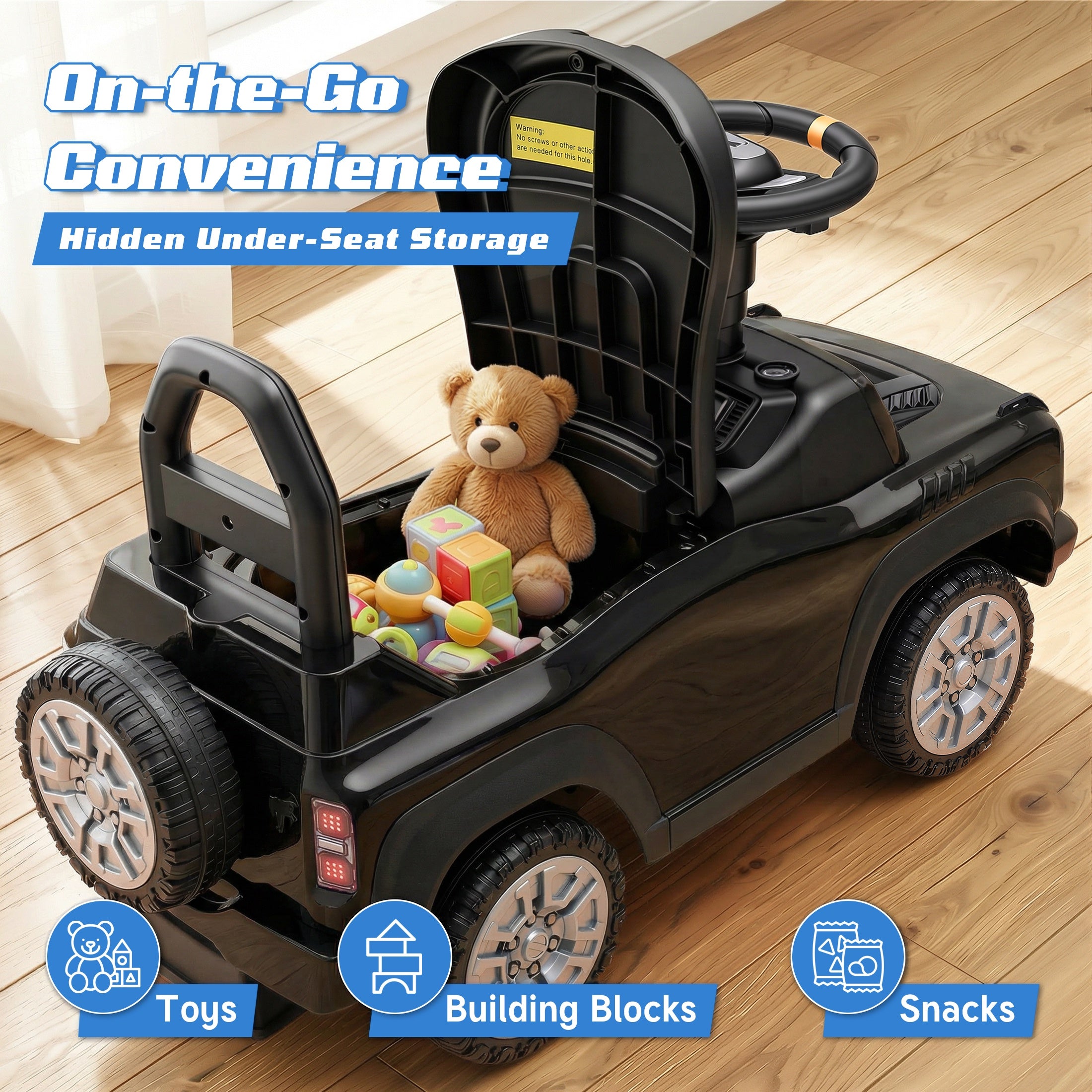iYofe Kids Ride on Push Car 2 in 1, Ford Bronco Raptor Toddlers Ride on Push Toys with Horn, Music, Handle, Under Seat Storage, Ride on Toys for Toddlers 18 Months +, Black