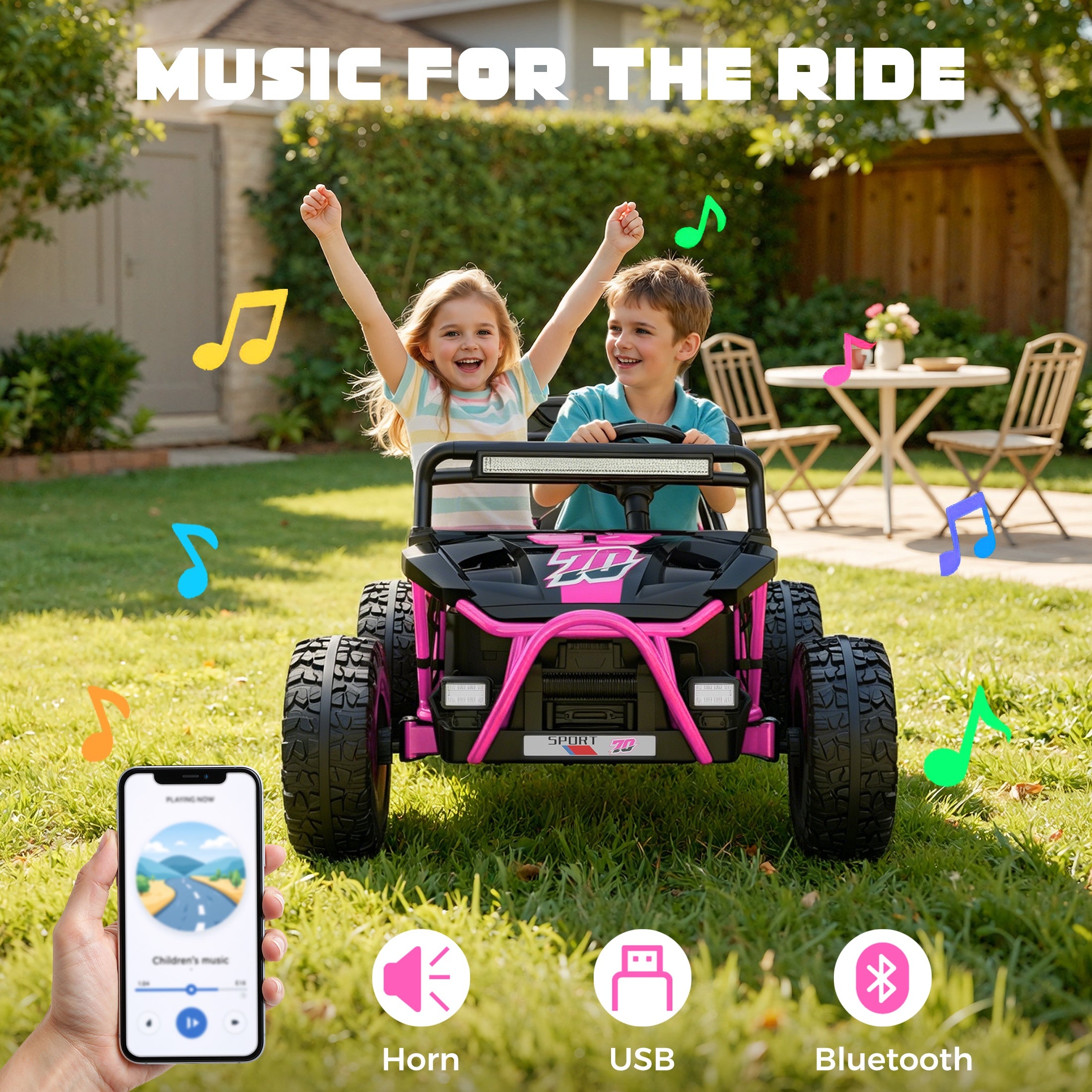 iYofe 36V Electric Ride on Car for Big Kids, 2 Seater Powered Ride on Vehicle for Boys Girls, Kids Electric Car with Bluetooth, FM Radio, Rear Wheel Spring Suspension, 5-8 MPH Speed, Pink