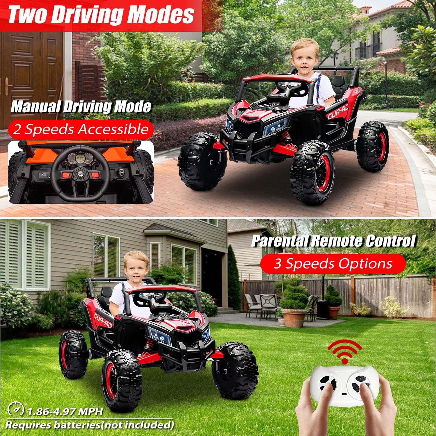 iYofe 24V Ride on Toys for Big Kids, Kids Ride on Car for Boys Girls 3-6, Powered Ride on UTV Electric Cars for Kids with Remote Control, Bluetooth Music, LED Lights, 4 Wheels Spring Suspension, Red