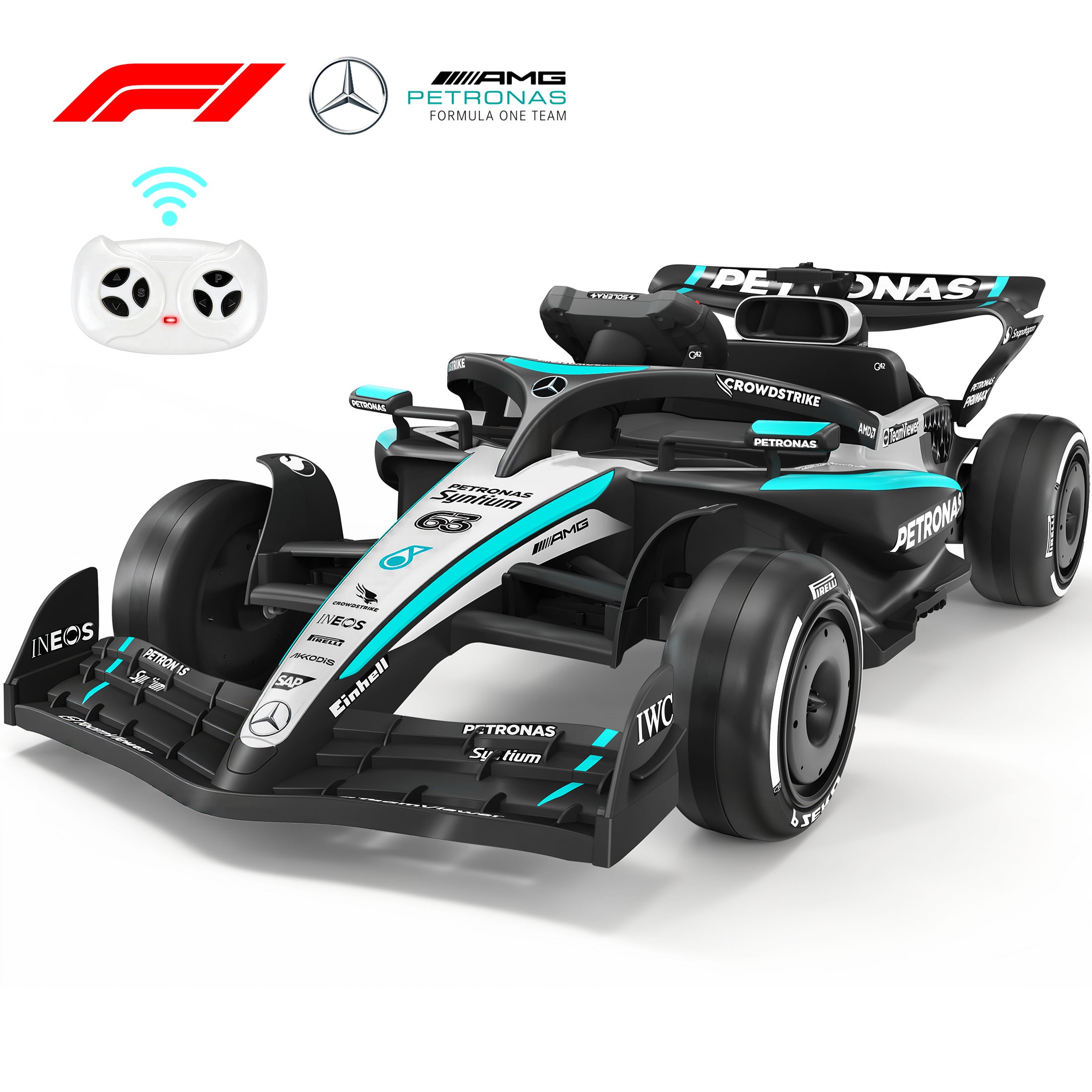 Mercedes-Benz F1 W16 Electric Go Kart, iYofe 12V Go Kart for Kids with Remote Control, Soft Start & Soft Stop, Built-in Music, Bluetooth, Ride on Toys for Kids 3-5