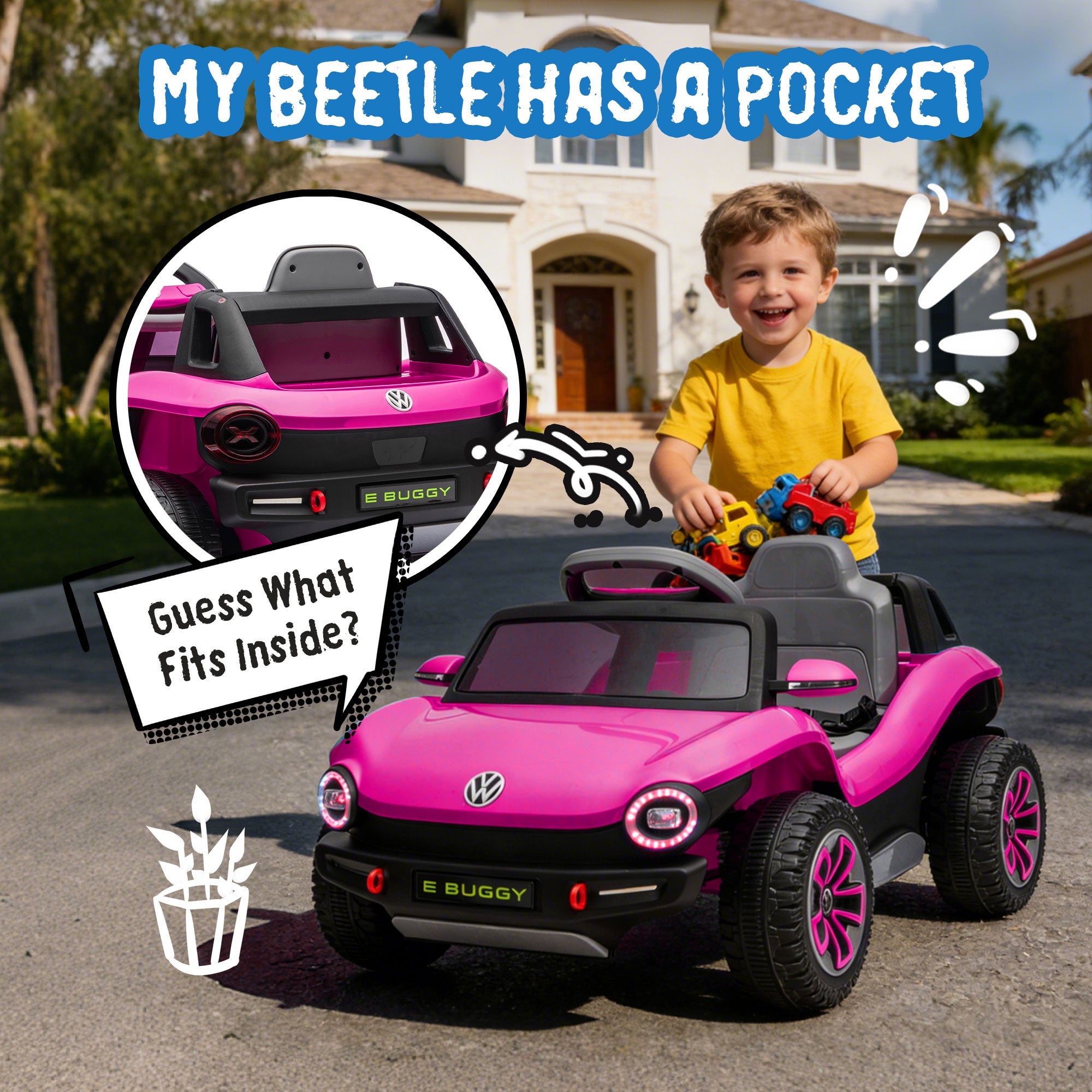 12V Ride on Toys, Licensed Volkswagen Beetle Powered Ride on Cars with Remote Control, Bluetooth, Music, USB Ports, LED Lights, 4 Wheels Suspension, Electric Car for Kids Boys Girls Ages 2-5, Pink
