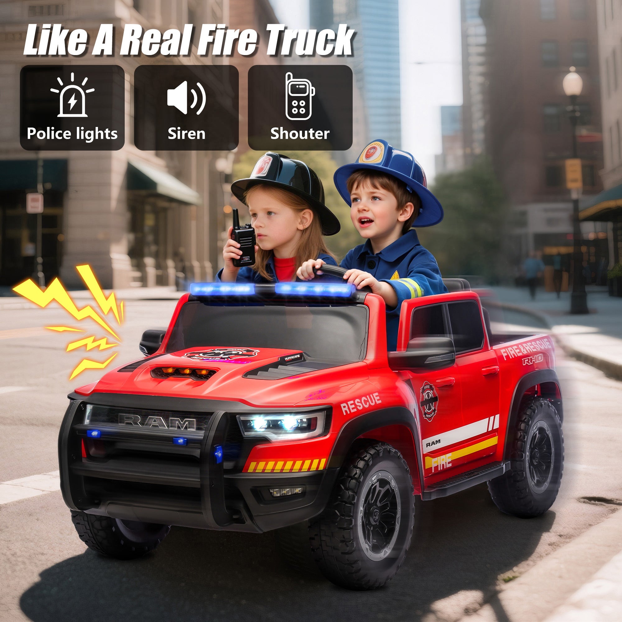 iYofe Ram 24V Ride on Car 2 Seater, Ram 1500 RHO Battery Powered Electric Car Truck with 4 Wheels, Ride on Toy with Remote Control for Big Kids Toddlers 3-8 Boys Girls, Bluetooth & Trunk