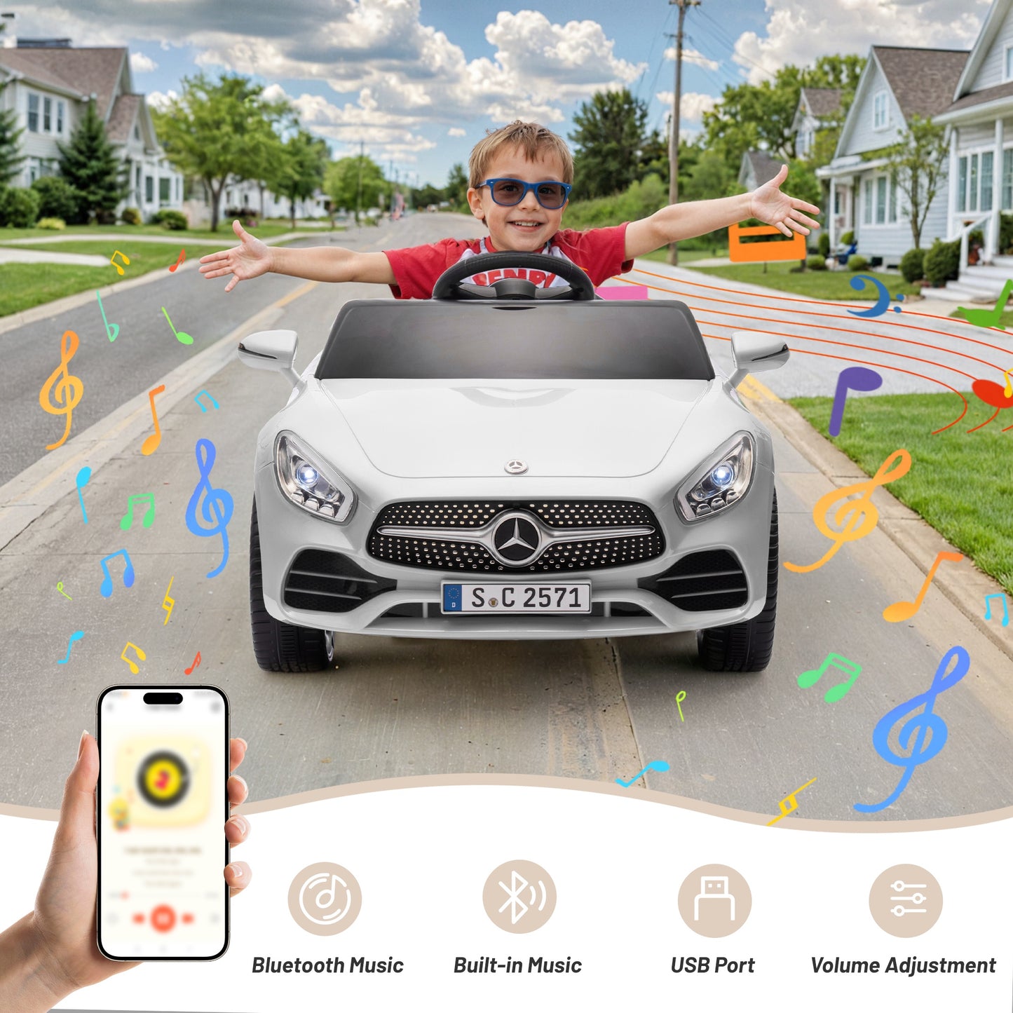 12V Ride on Toy for Kids, Licensed Mercedes-Benz CLS 350 Powered Ride on Car with Remote Control, Kids Electric Cars for Boys Girls 2-5 with Bluetooth, Music, LED Lights, 3 Speeds, 4 Wheelers, White