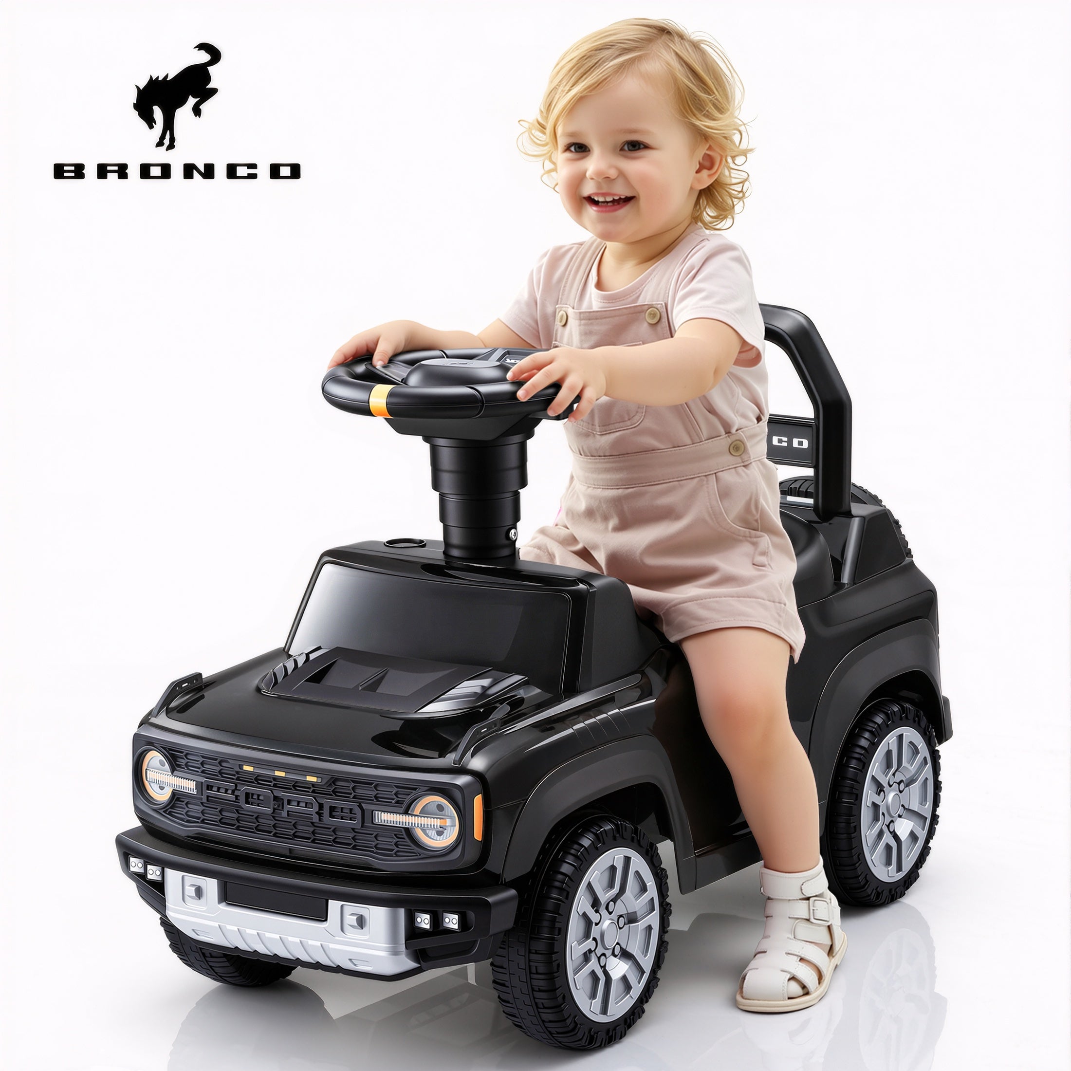 iYofe Kids Ride on Push Car 2 in 1, Ford Bronco Raptor Toddlers Ride on Push Toys with Horn, Music, Handle, Under Seat Storage, Ride on Toys for Toddlers 18 Months +, Black