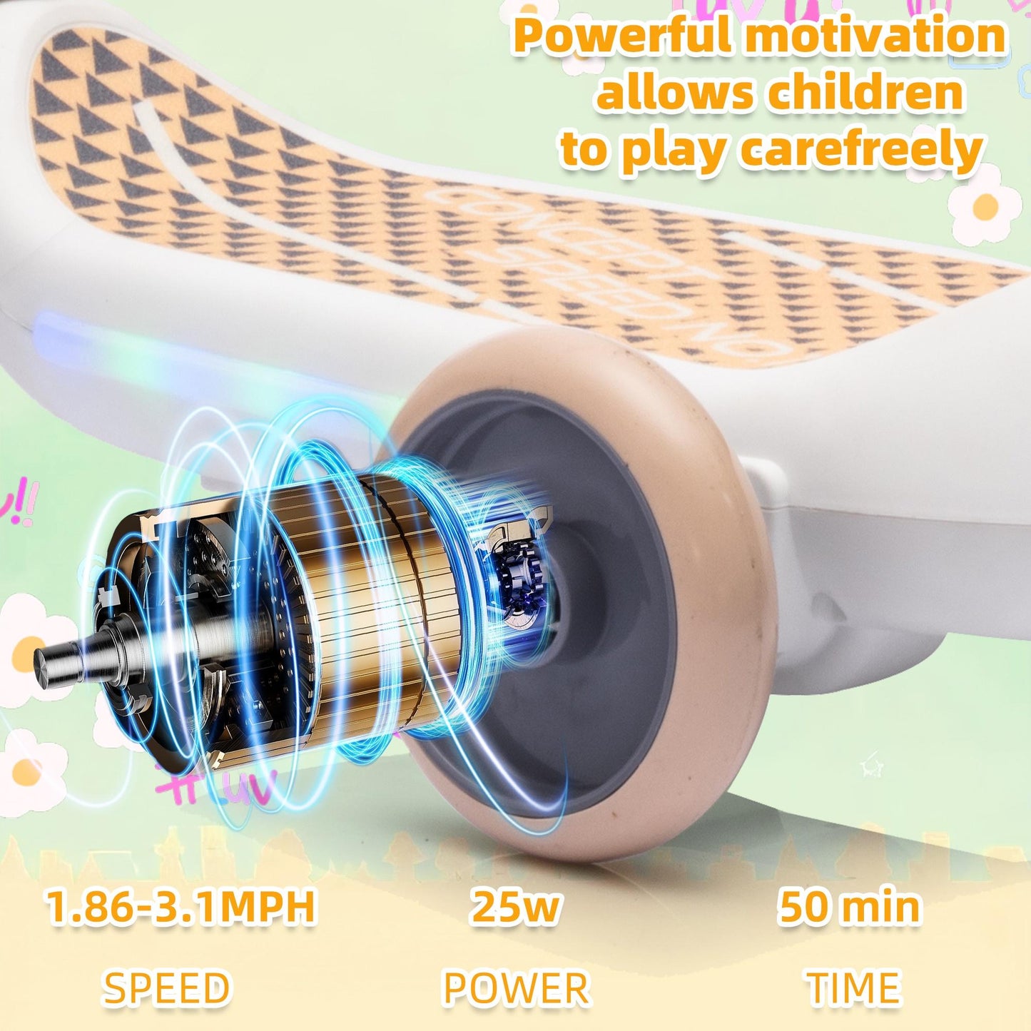 iYofe 3 Wheel Scooter for Kids, 6V Kids Electric Scooter for Boys Girls 3-6 Years Old, Kids Scooter for Toddlers with Music, Steam Sprayer, Colorful Front/Deck Light, White